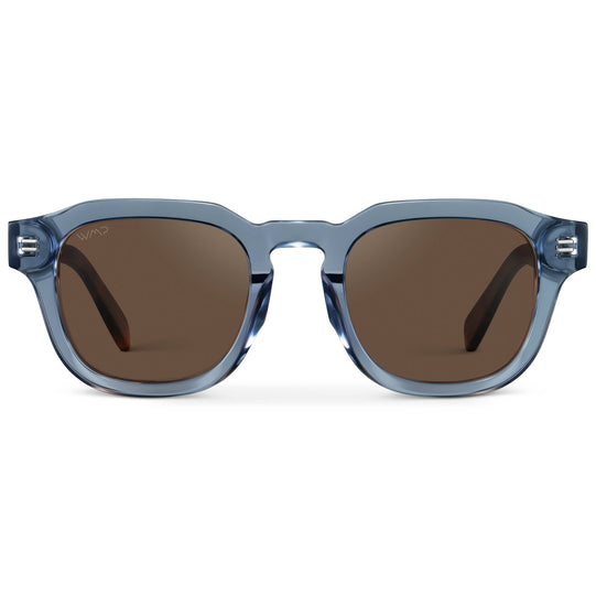 Denim Blue / Brown Lens || Men's Geometric Square Polarized Sunglasses with Blue Acetate Frame and Brown Lens
