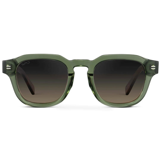 Crystal Agave Green / Grey Brown Gradient Lens || Men's Geometric Square Polarized Sunglasses with Green Acetate Frame and Grey Brown Gradient Lens