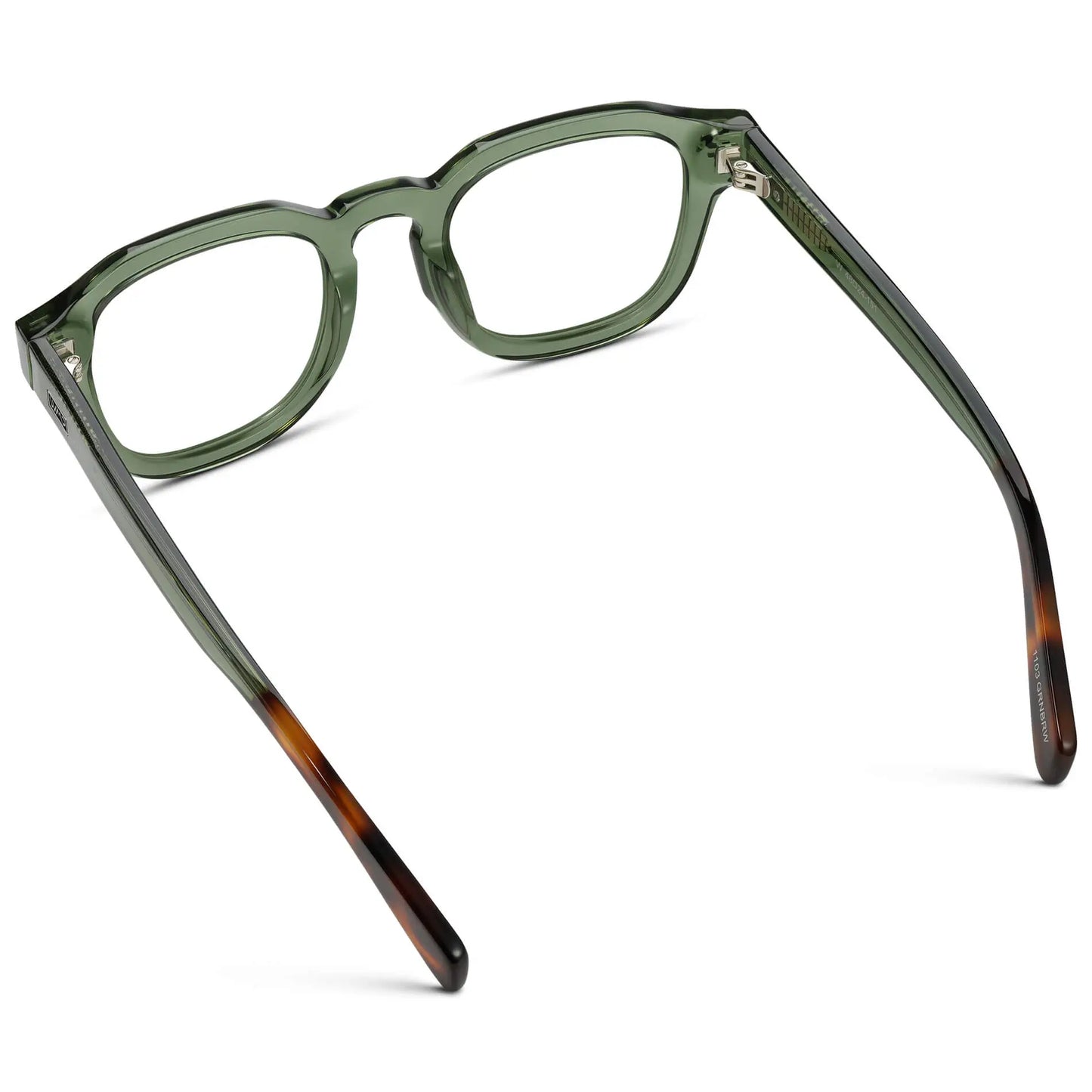 Crystal Agave Green || Back view of Men's Square Prescription Eyeglasses with Crystal Agave Green Acetate Frame and Clear Prescription Lens on a white background