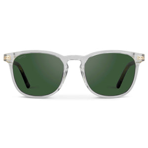Clear / Smoke Green Lens || Clear Square Frame Sunglasses with Green Polarized Lenses