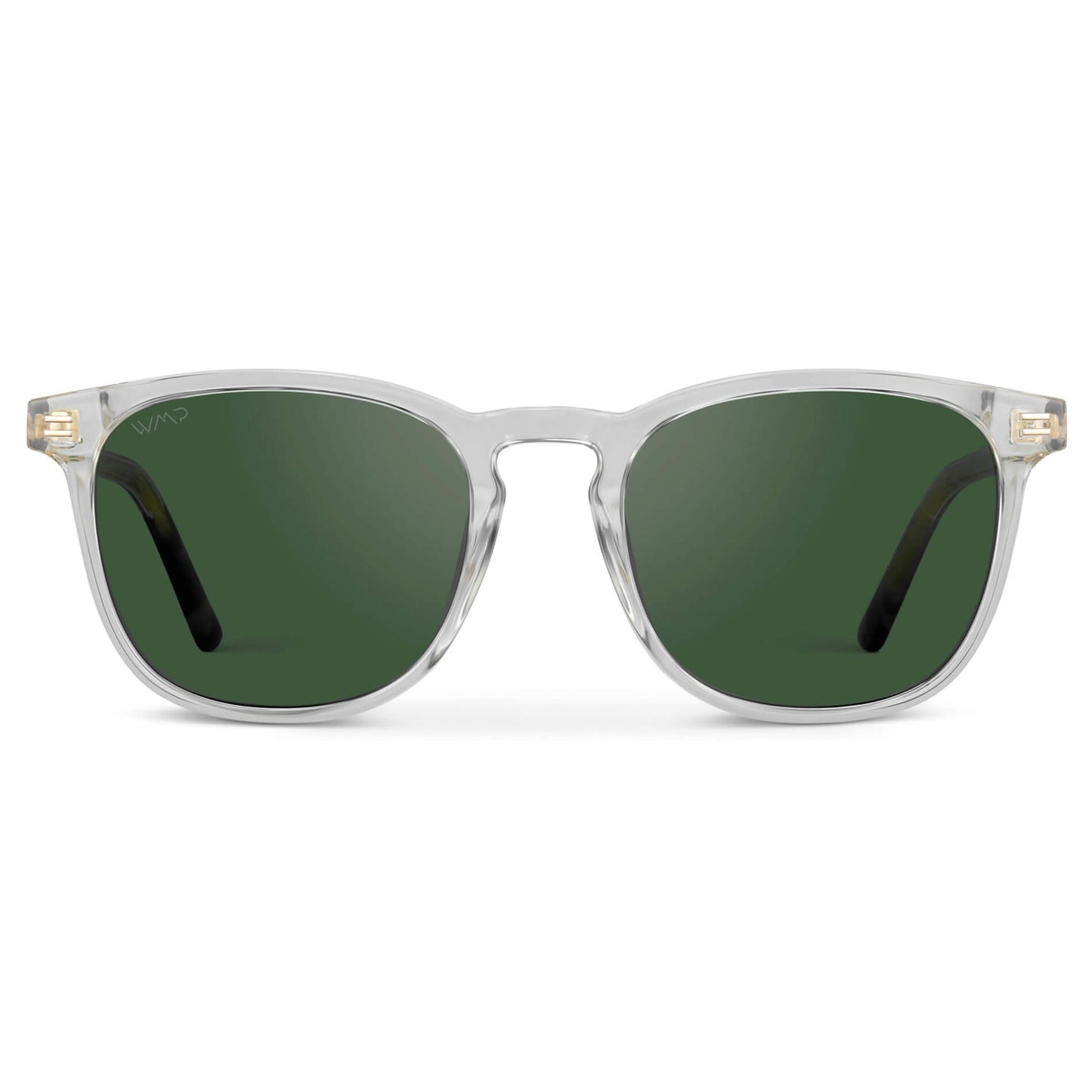 Clear / Smoke Green Lens || Men's Clear Square Frame Sunglasses with Green Polarized Lenses