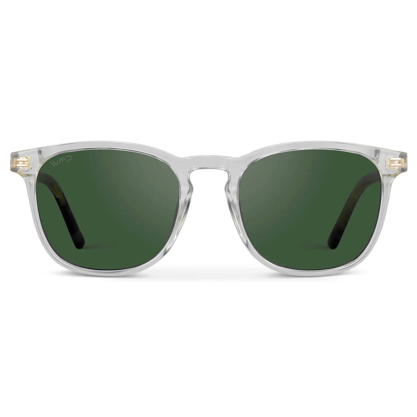 Clear / Smoke Green Lens || Men's Clear Square Frame Sunglasses with Green Polarized Lenses