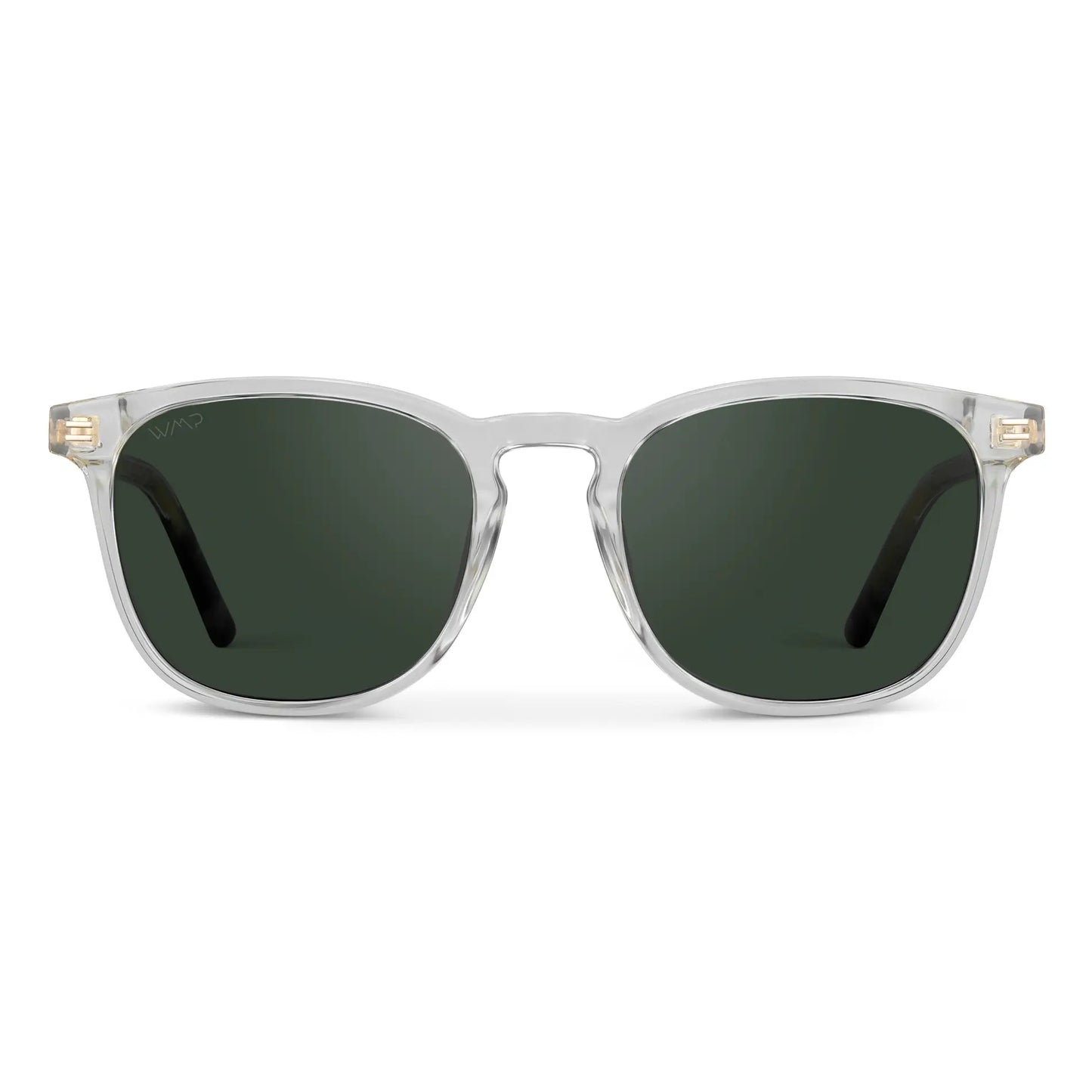Clear / Smoke Green Lens || Men's Clear Square Frame Sunglasses with Green Polarized Lenses