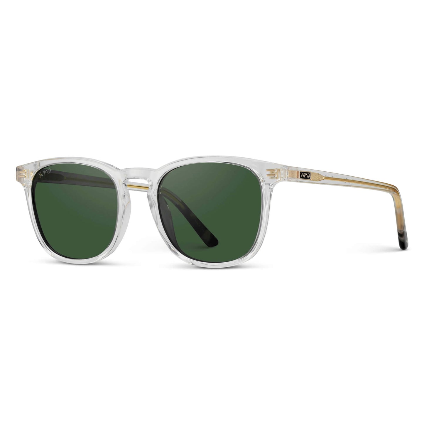 Clear / Smoke Green Lens || Men's Clear Square Frame Sunglasses with Green Polarized Lenses