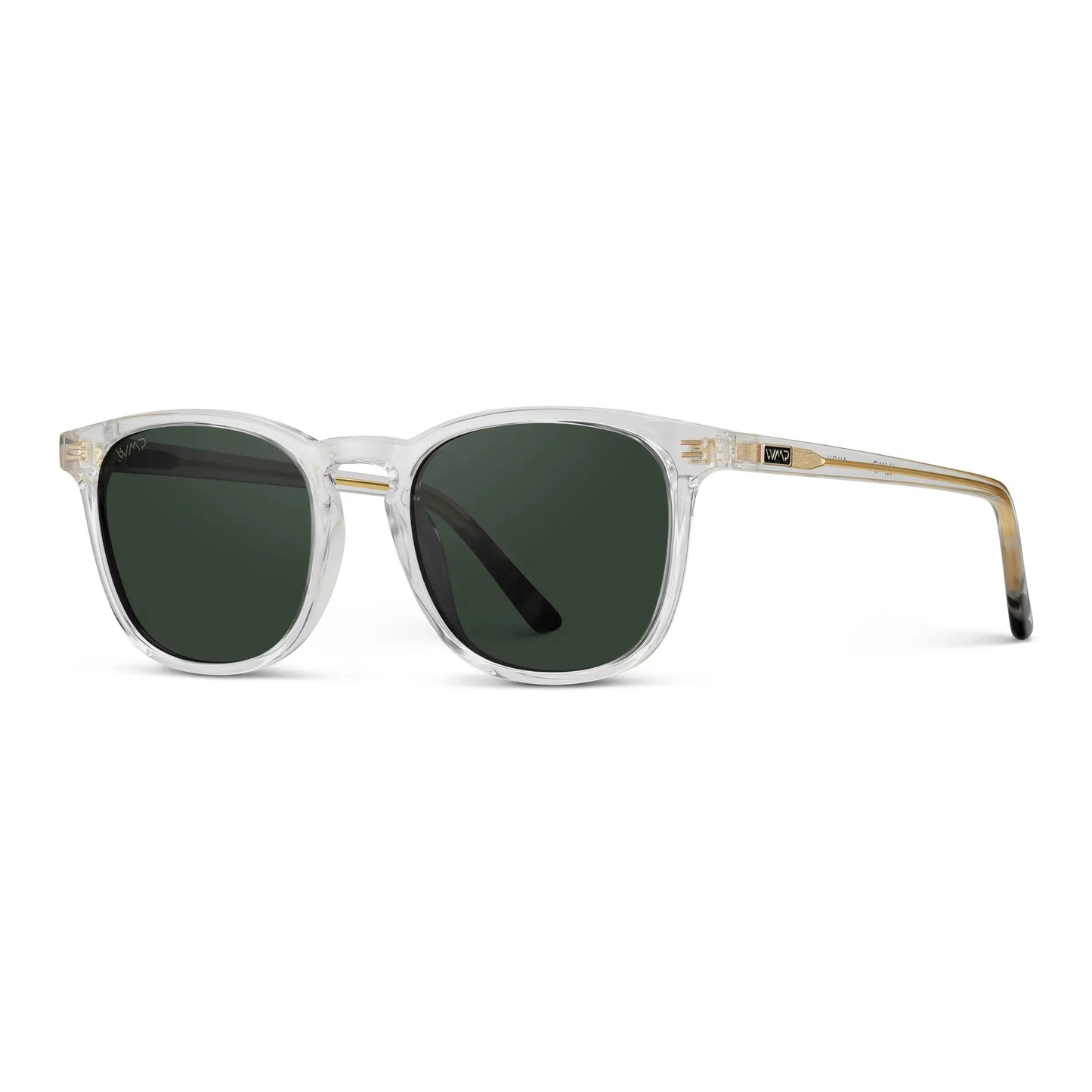 Clear / Smoke Green Lens || Men's Clear Square Frame Sunglasses with Green Polarized Lenses