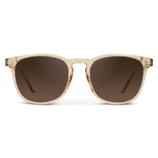 Crystal Sand Brown / Dark Beige Gradient Lens || Men's Light Brown Square Frame Sunglasses with Brown Polarized Lenses