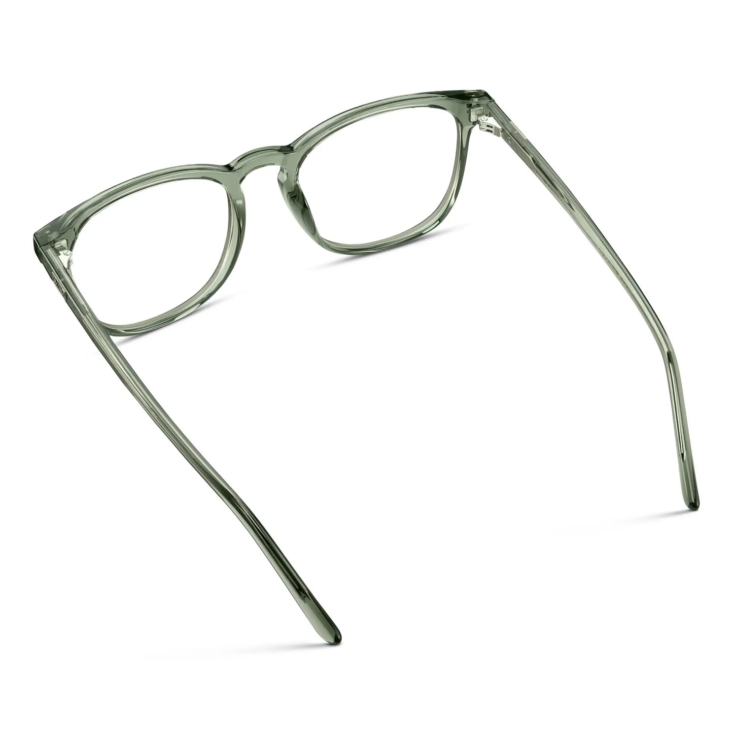 Sage Green || Back view of Men's Square Prescription Glasses with Sage Green Frame and Clear Lenses on a white background