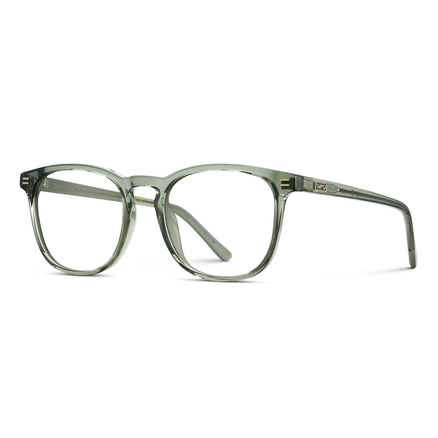 Sage Green || Side view of Men's Square Prescription Glasses with Sage Green Frame and Clear Lenses on a white background