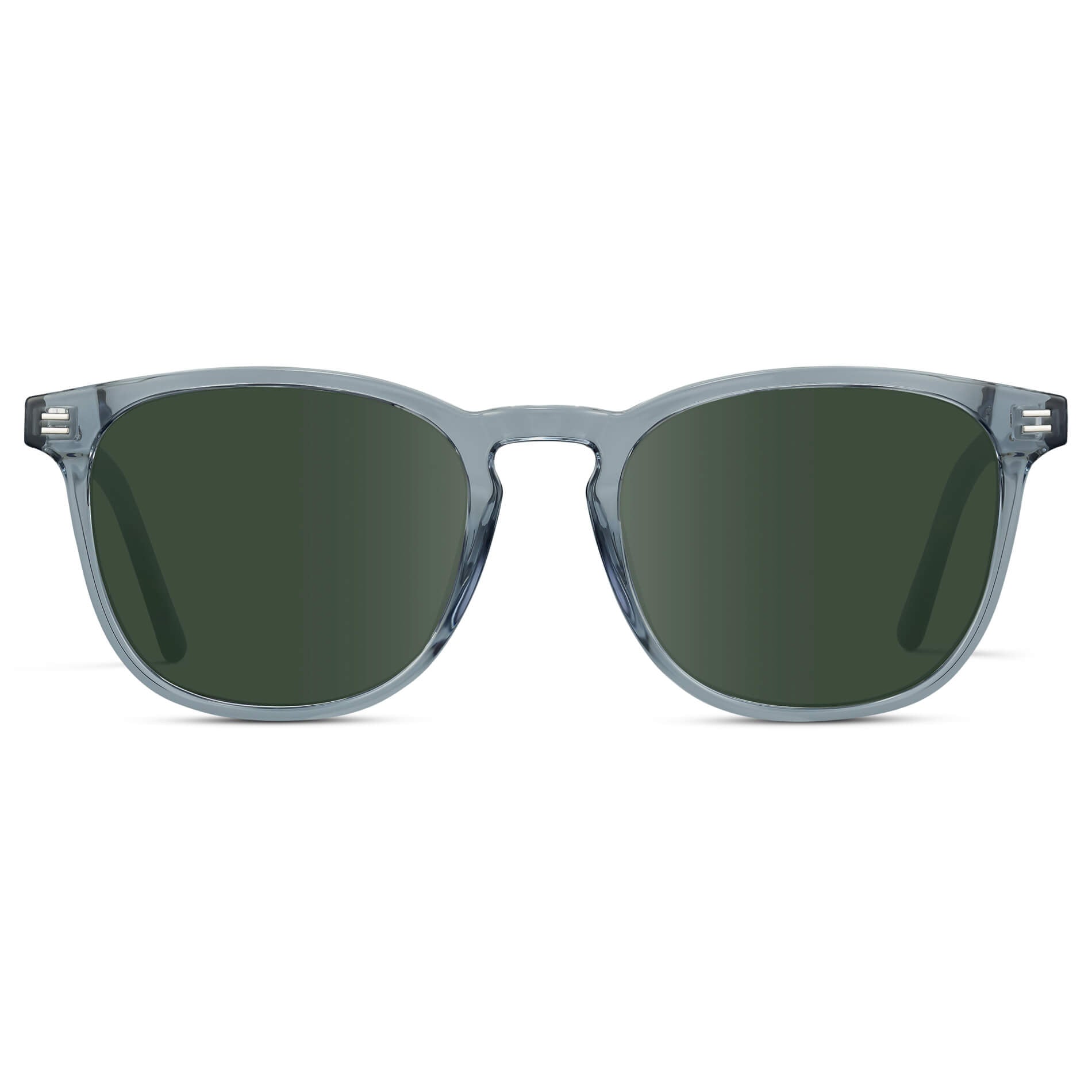 Crystal Cadet Grey / G15 Lens || Grey Square Frame Prescription Sunglasses with Green Lenses