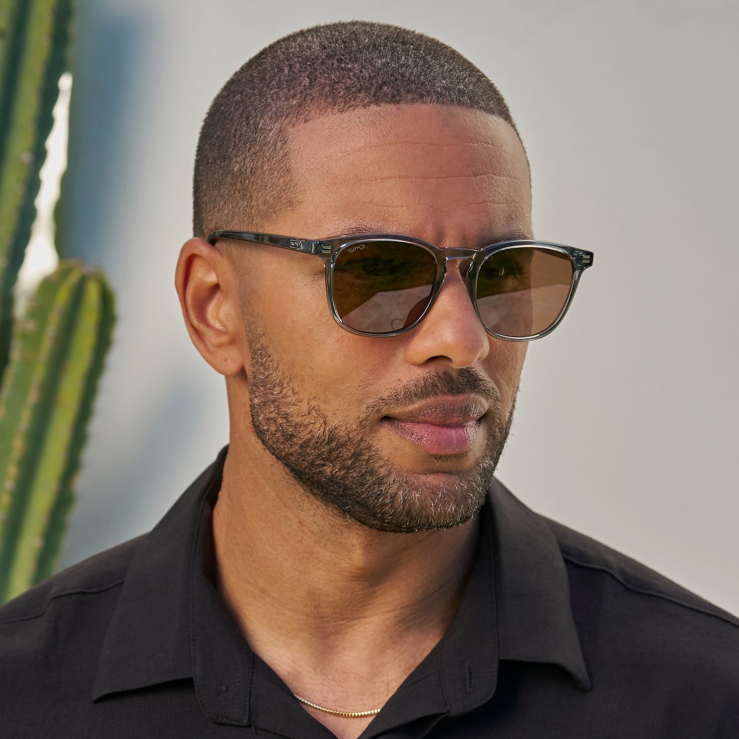 Crystal Stone Blue / Amber || Blue Square Frame Prescription Sunglasses with Brown Lenses