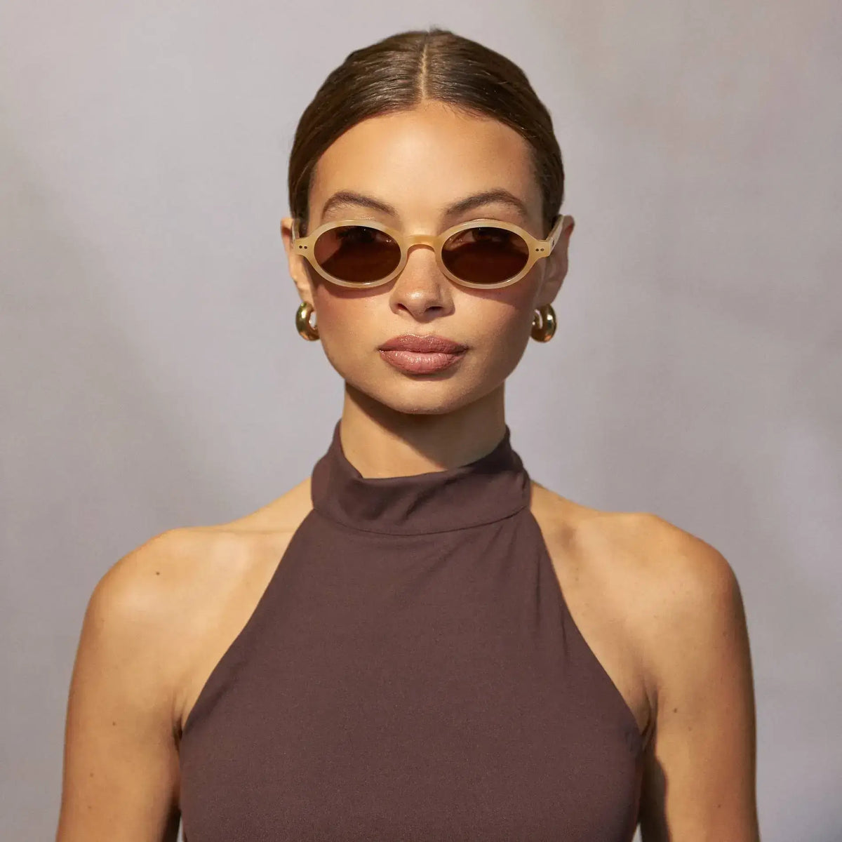 Butter Tortoise / Brown Lens || Women's Slim Oval Sunglasses with Butter Tortoise Frame and Brown Lens