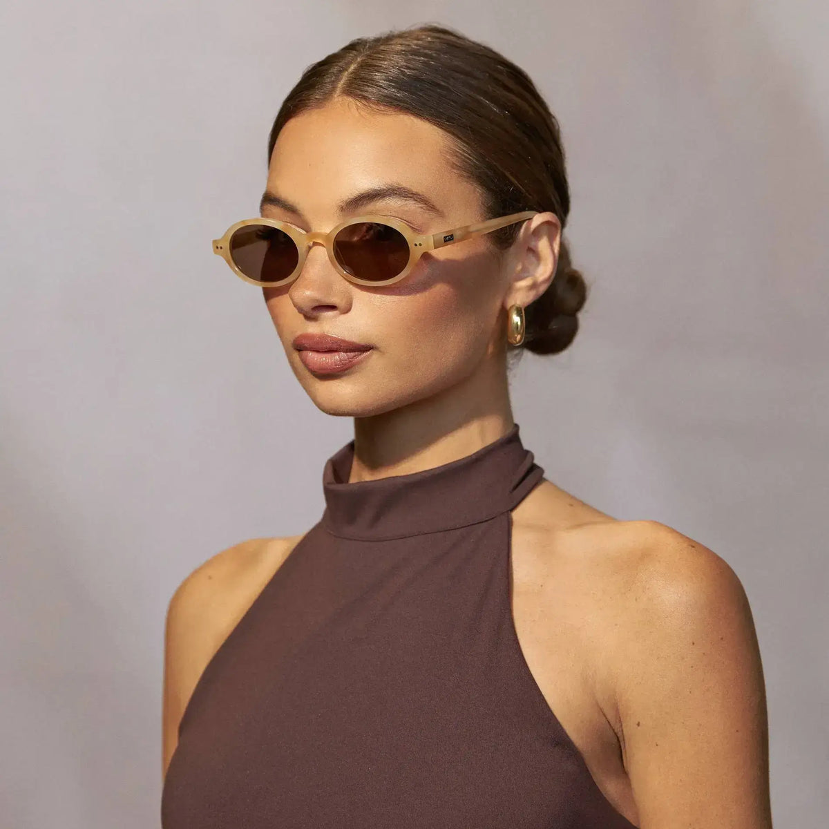 Butter Tortoise / Amber || Women's Slim Oval Prescription Sunglasses with Butter Tortoise Frame and Brown Lens