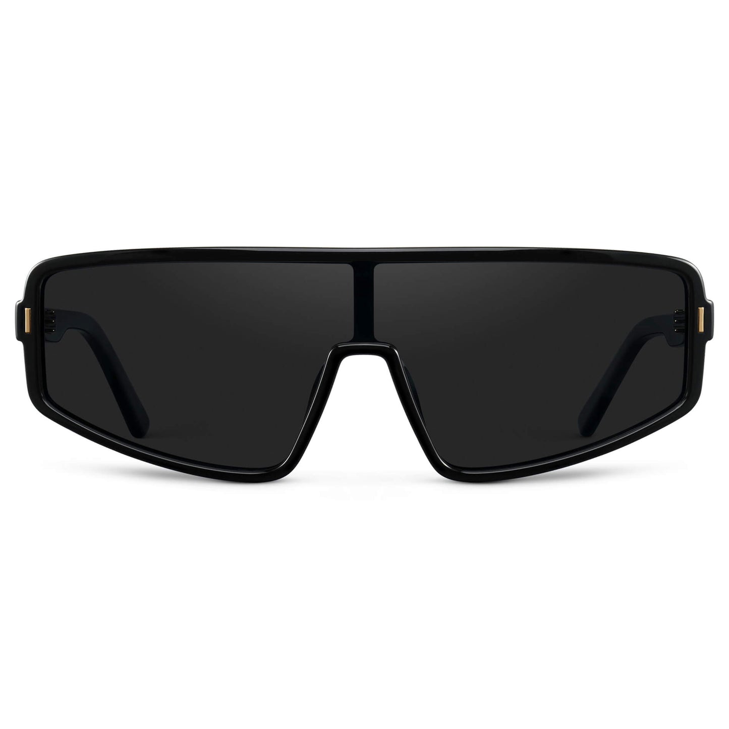 Black / Black Lens || Women's Flat-Top Aviator Shield Sunglasses with Black Acetate Frame and Black Polarized Anti-Reflective Lens