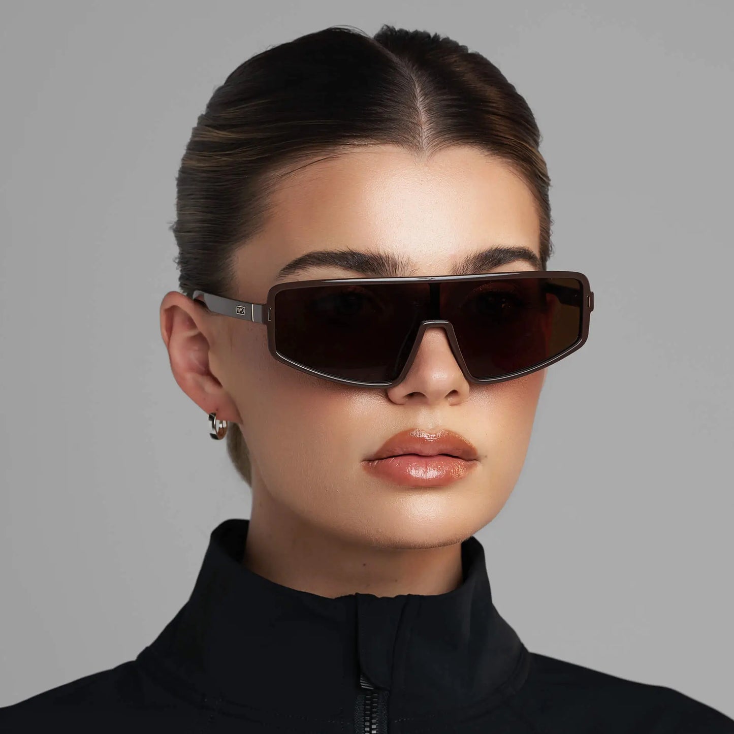 Mocha Brown / Dark Brown Lens || Women's Flat-Top Aviator Shield Sunglasses with Mocha Brown Acetate Frame and Dark Brown Polarized Anti-Reflective Lens