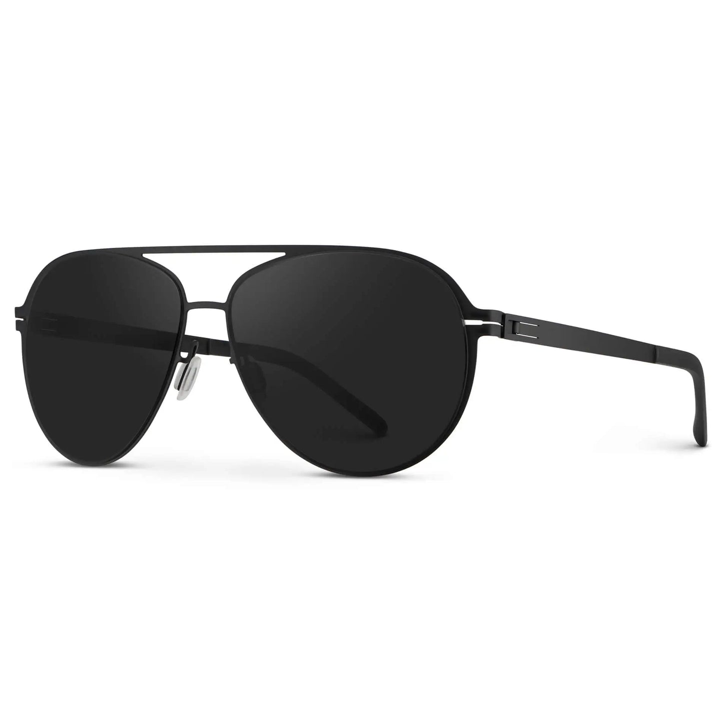 Matte Black / Black Lens || Unisex Polarized Aviator Sunglasses with Matte Black Beta Titanium Metal Frame, Screwless Hinges, and Ultra Polarized Black Nylon Lens