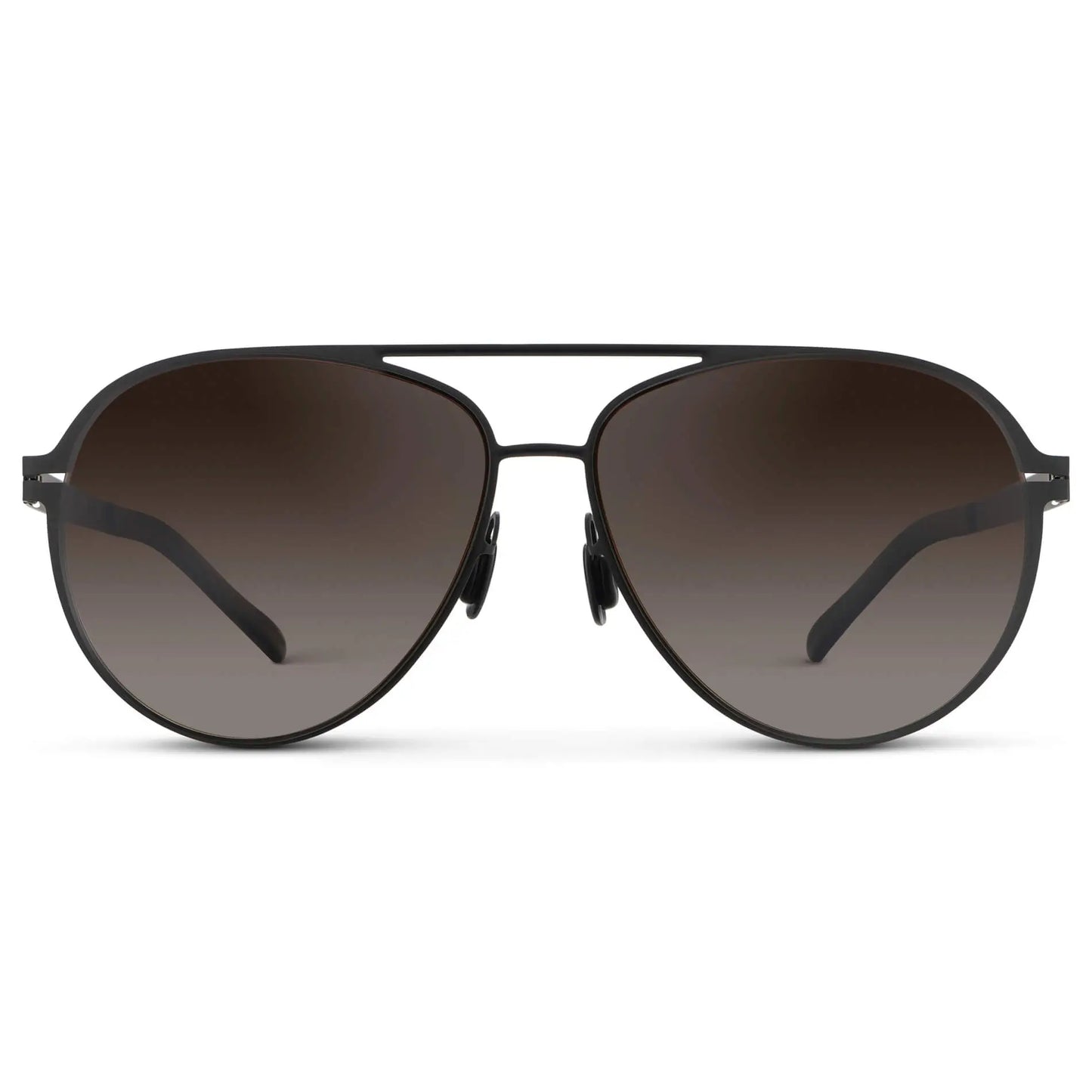 Matte Black / Brown Gradient Lens || Unisex Polarized Aviator Sunglasses with Matte Black Beta Titanium Metal Frame, Screwless Hinges, and Ultra Polarized Brown Gradient Nylon Lens