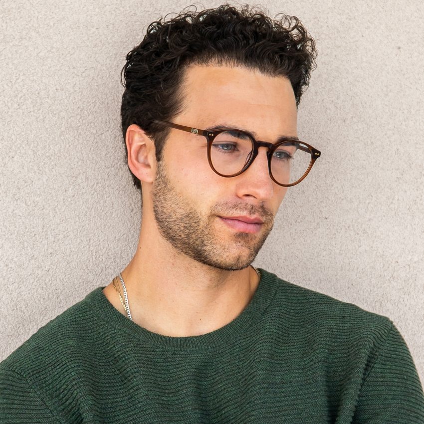 Crystal Chestnut Brown || Brown Round Frame Prescription Glasses with Clear Lenses