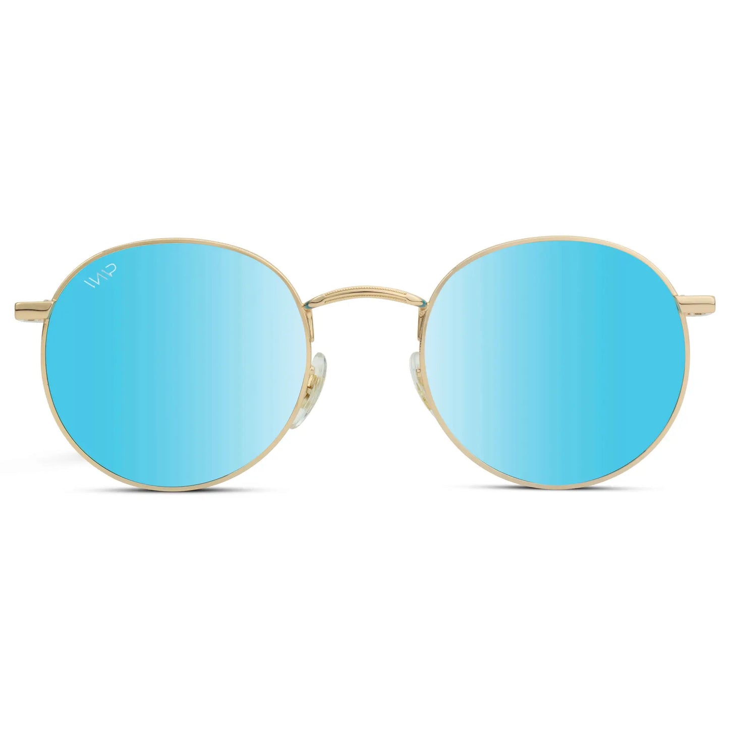 Gold / Blue Lens || Gold Round Metal Frame Sunglasses with Blue Polarized Lenses