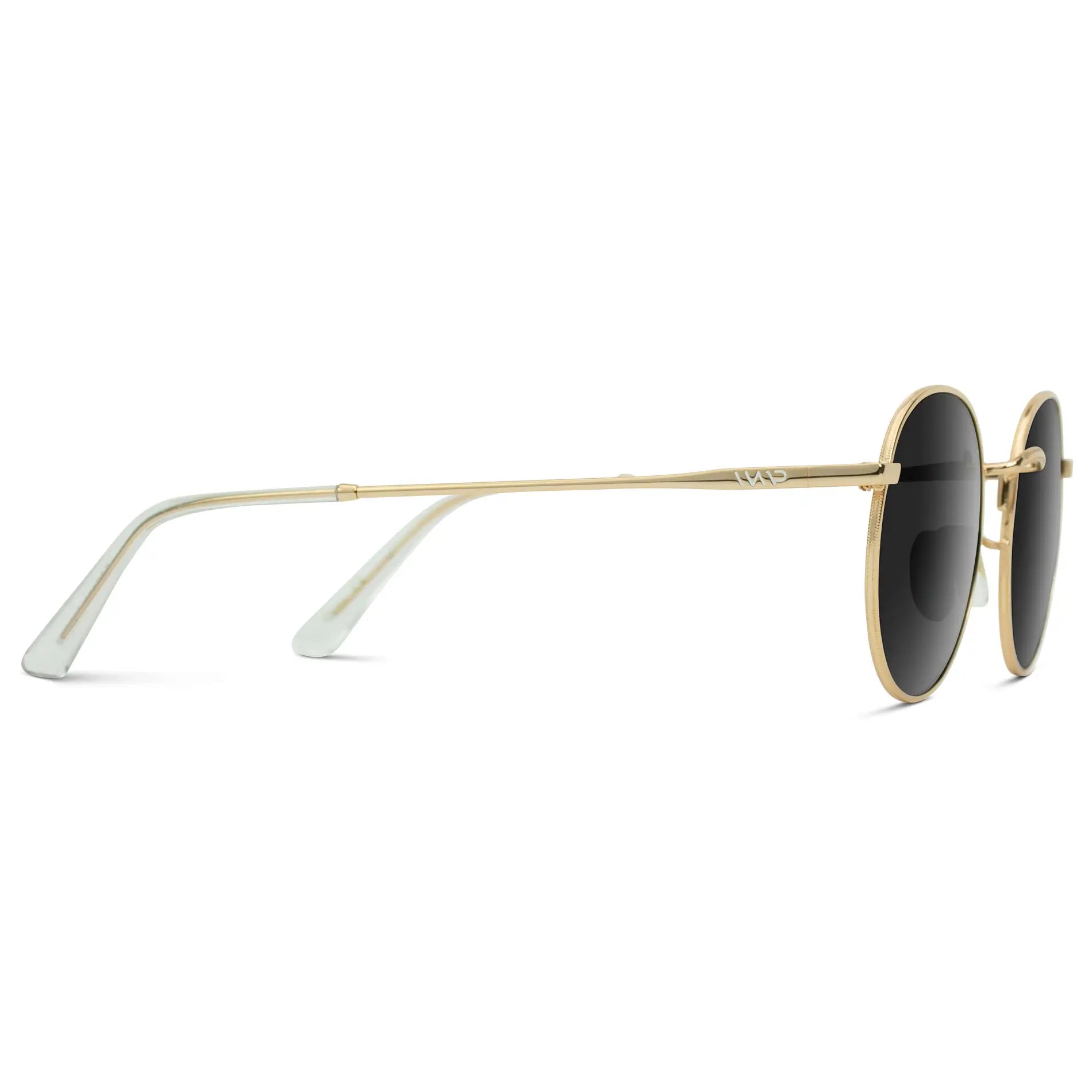 Gold / Black Lens || Gold Round Metal Frame Sunglasses with Black Polarized Lenses