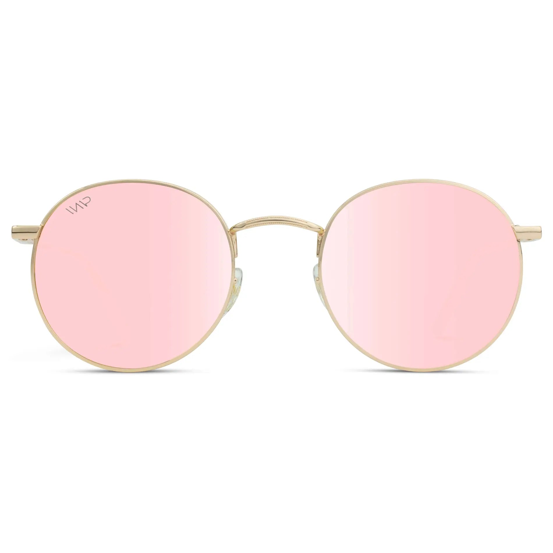 Gold / Pink Lens || Gold Round Metal Frame Sunglasses with Pink Polarized Lenses