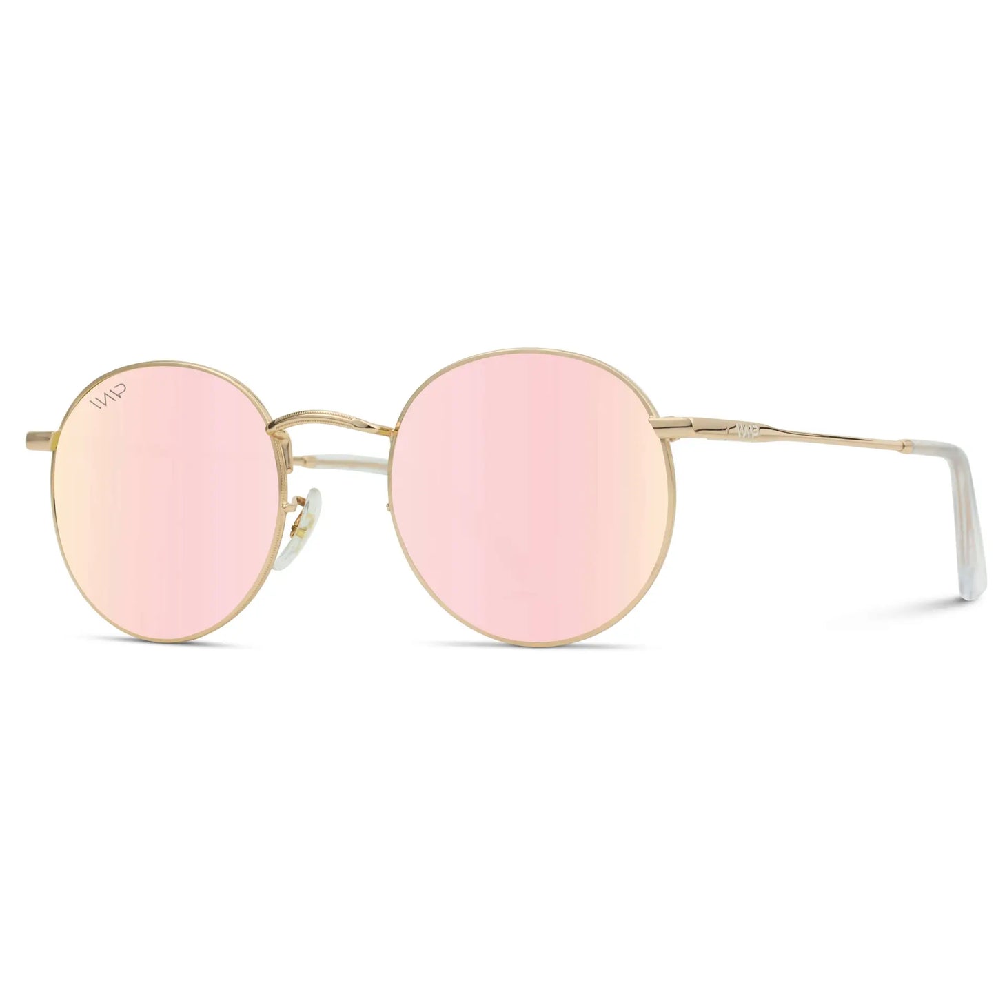 Gold / Pink Lens || Gold Round Metal Frame Sunglasses with Pink Polarized Lenses