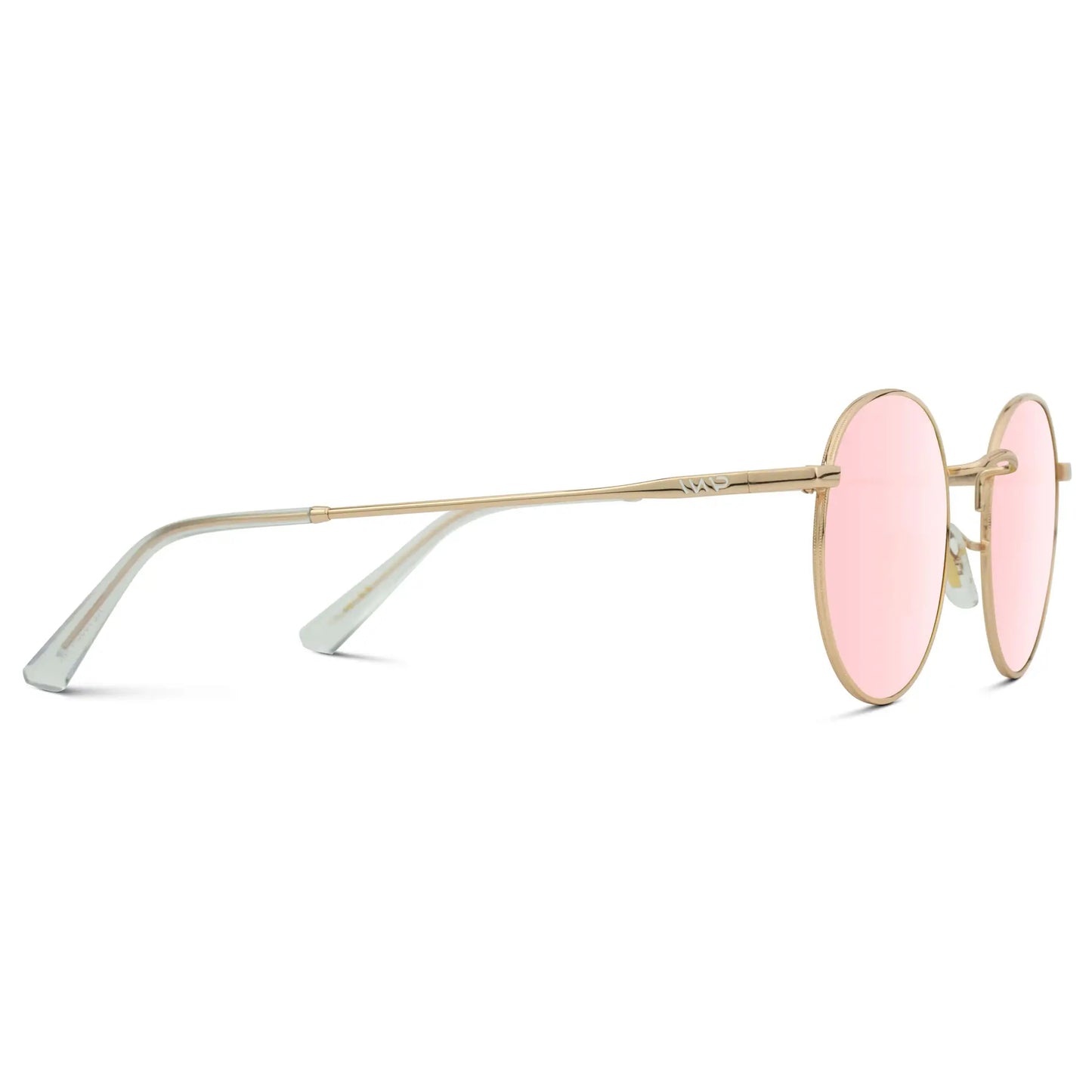 Gold / Pink Lens || Gold Round Metal Frame Sunglasses with Pink Polarized Lenses