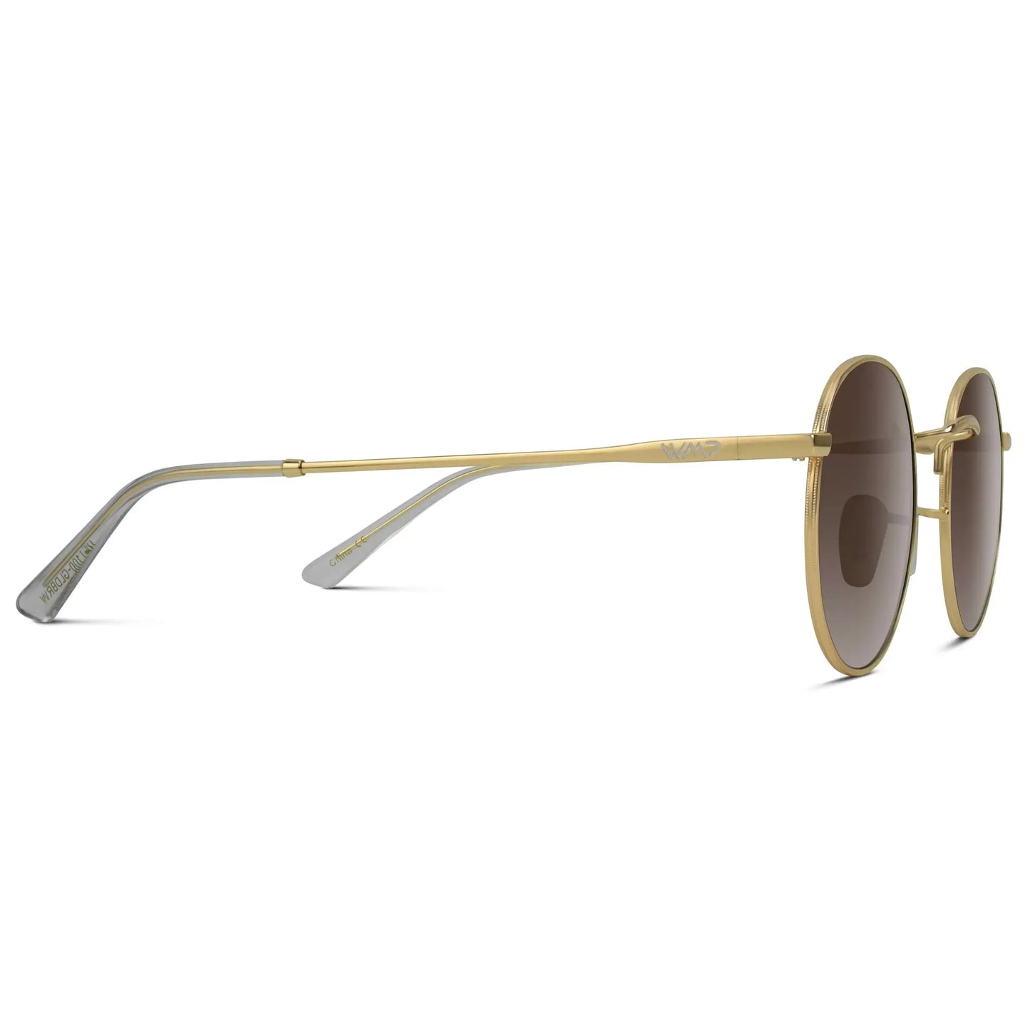 Gold / Brown Gradient Lens || Gold Round Metal Frame Sunglasses with Brown Polarized Lenses