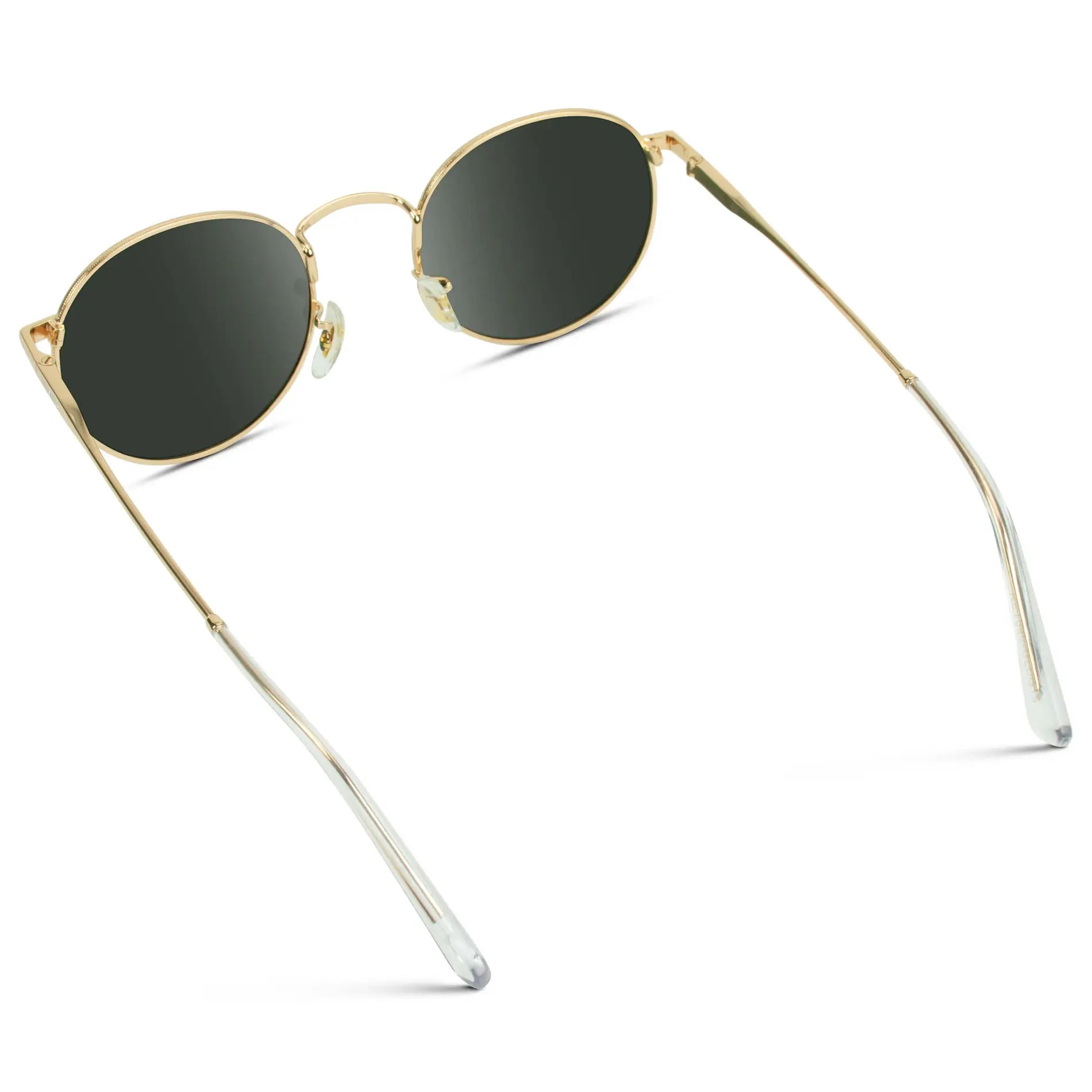 Gold / Smoke Green Lens || Gold Round Metal Frame Sunglasses with Green Polarized Lenses