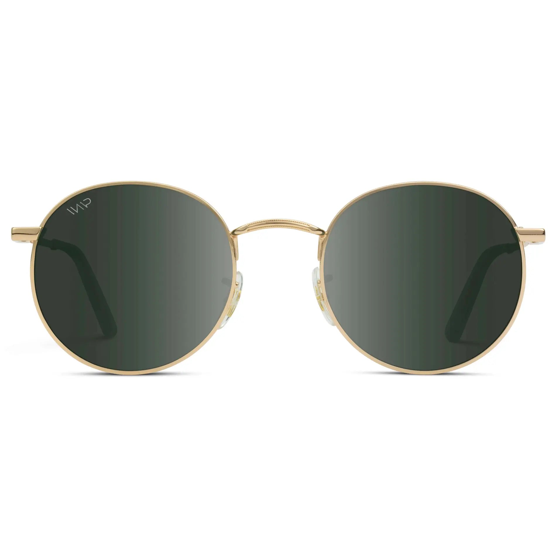 Gold / Smoke Green Lens || Gold Round Metal Frame Sunglasses with Green Polarized Lenses