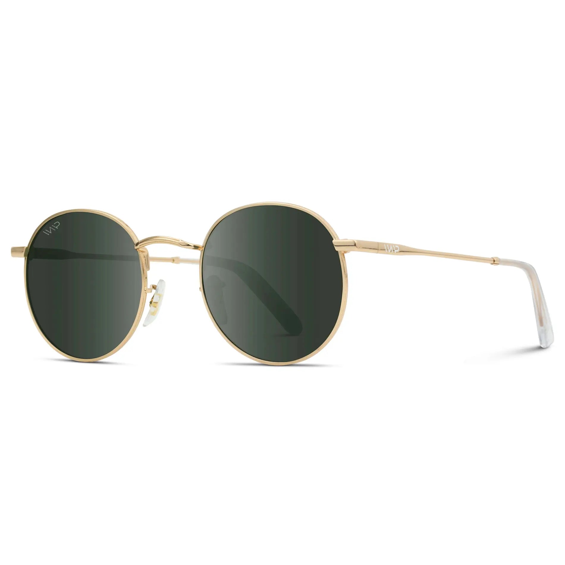 Gold / Smoke Green Lens || Gold Round Metal Frame Sunglasses with Green Polarized Lenses