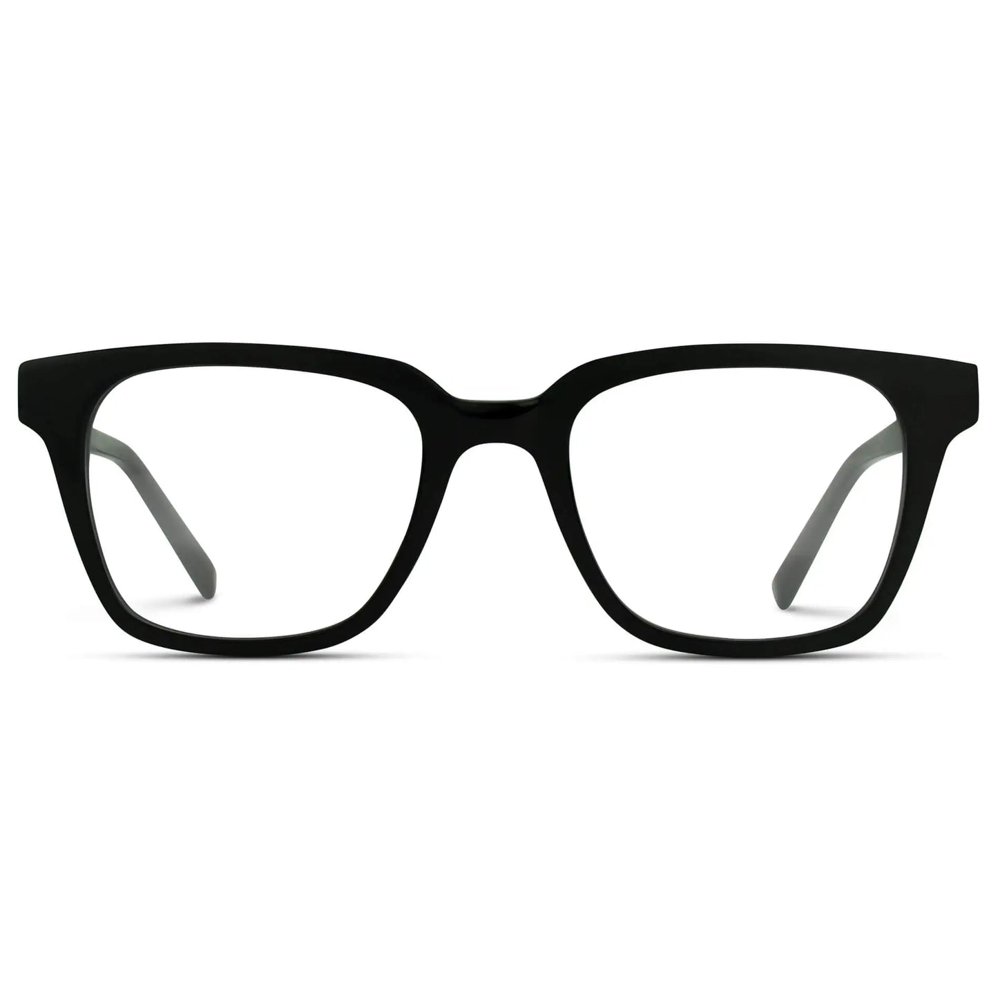 Glossy Black || Black Square Frame Blue Light Blocking Glasses for Computer Use on a white background