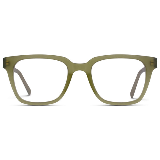 Frosted Khaki Green || Green Square Frame Blue Light Blocking Glasses for Computer Use