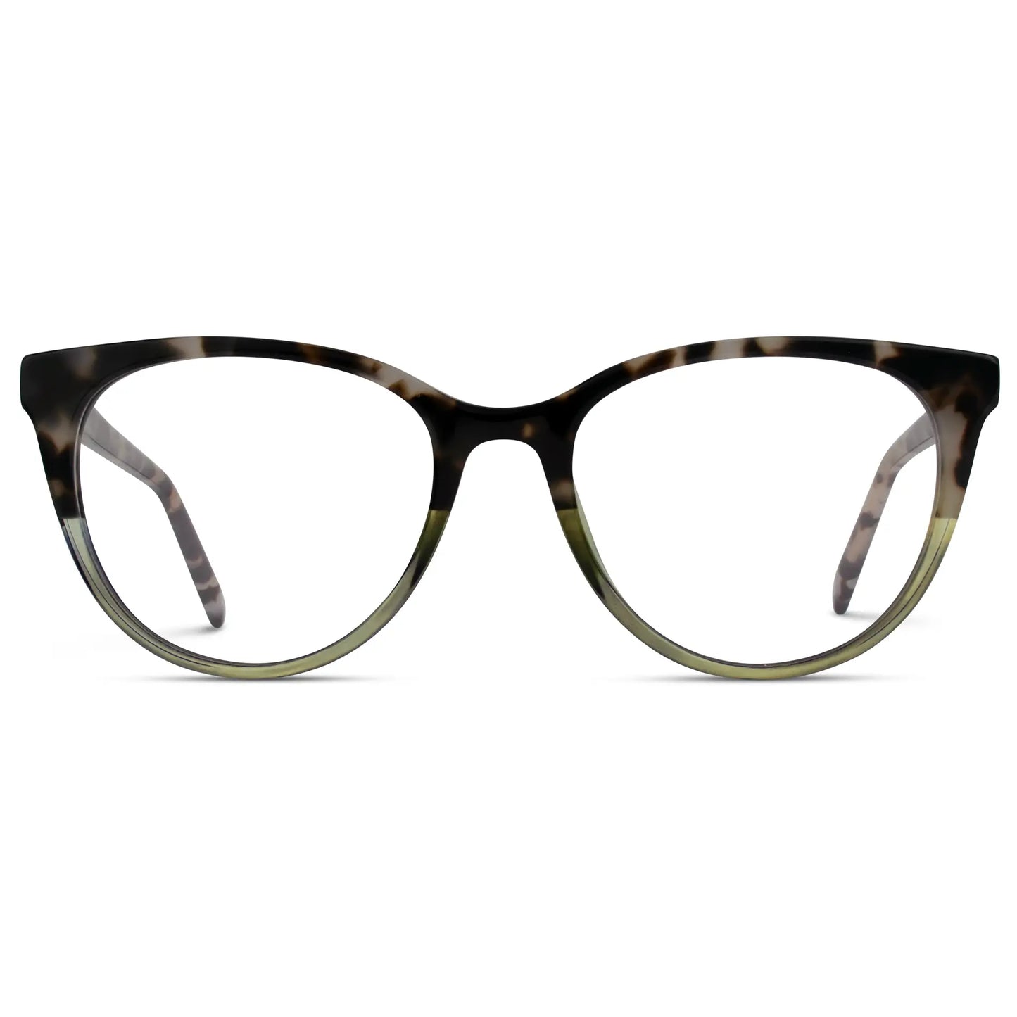 Tortoise Light Crystal Green || Women's Green Cateye Acetate Frame Prescription Glasses with Clear Lenses
