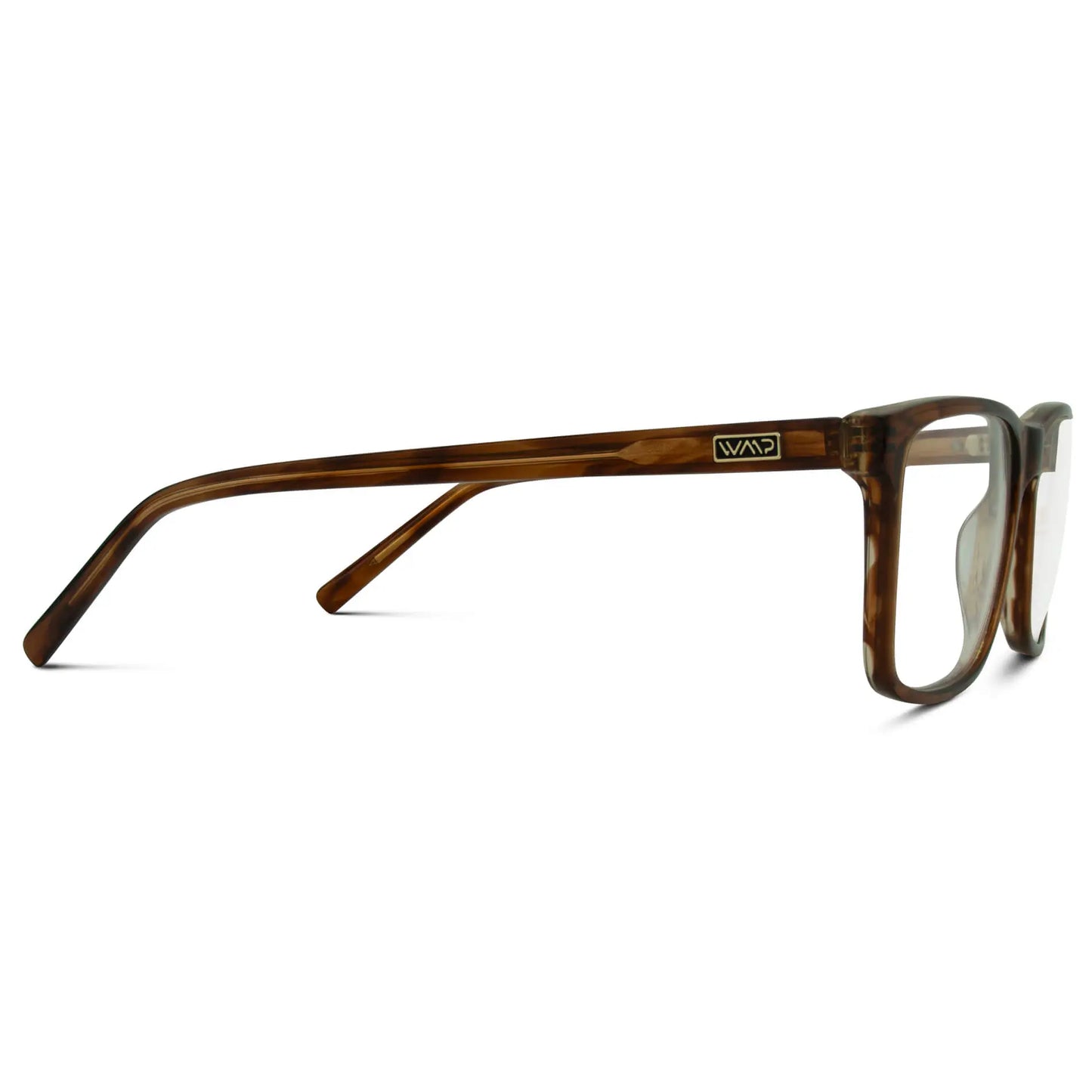 Crystal Marble Chestnut Brown || Temple view of Brown Rectangle Frame Blue Light Blocking Glasses for Computer Use on a white background