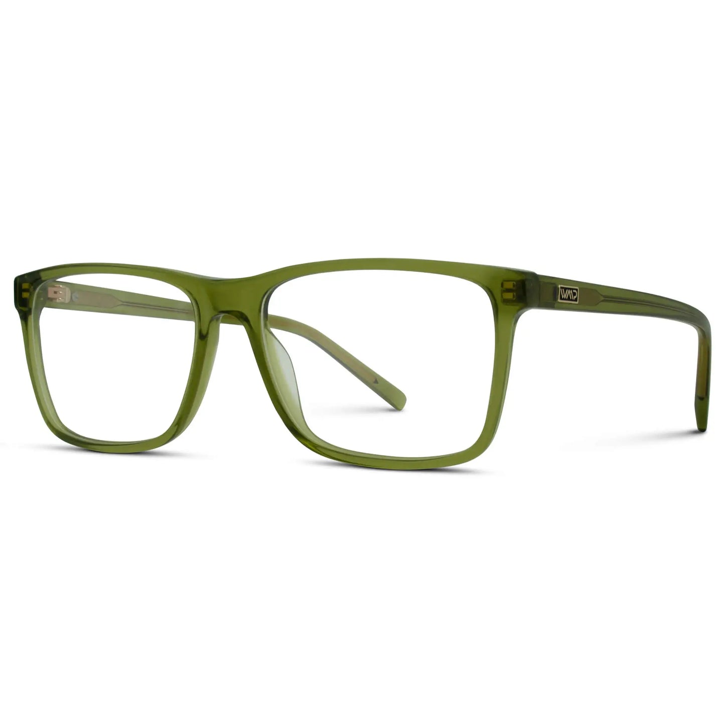 Crystal Sage Green || Side view of Men's Rectangular Prescription Glasses with Crystal Sage Green Frames with Clear Lenses on a white background