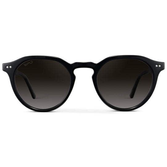 Black / Oak Brown Gradient Lens || Men's Round Polarized Sunglasses with Black acetate frame and brown gradient lens