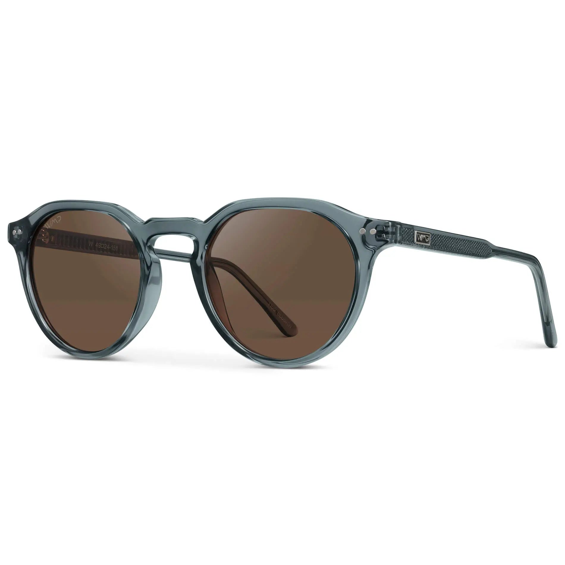 Crystal Stone Blue / Brown Lens || Men's Round Polarized Sunglasses with Blue acetate frame and brown lens