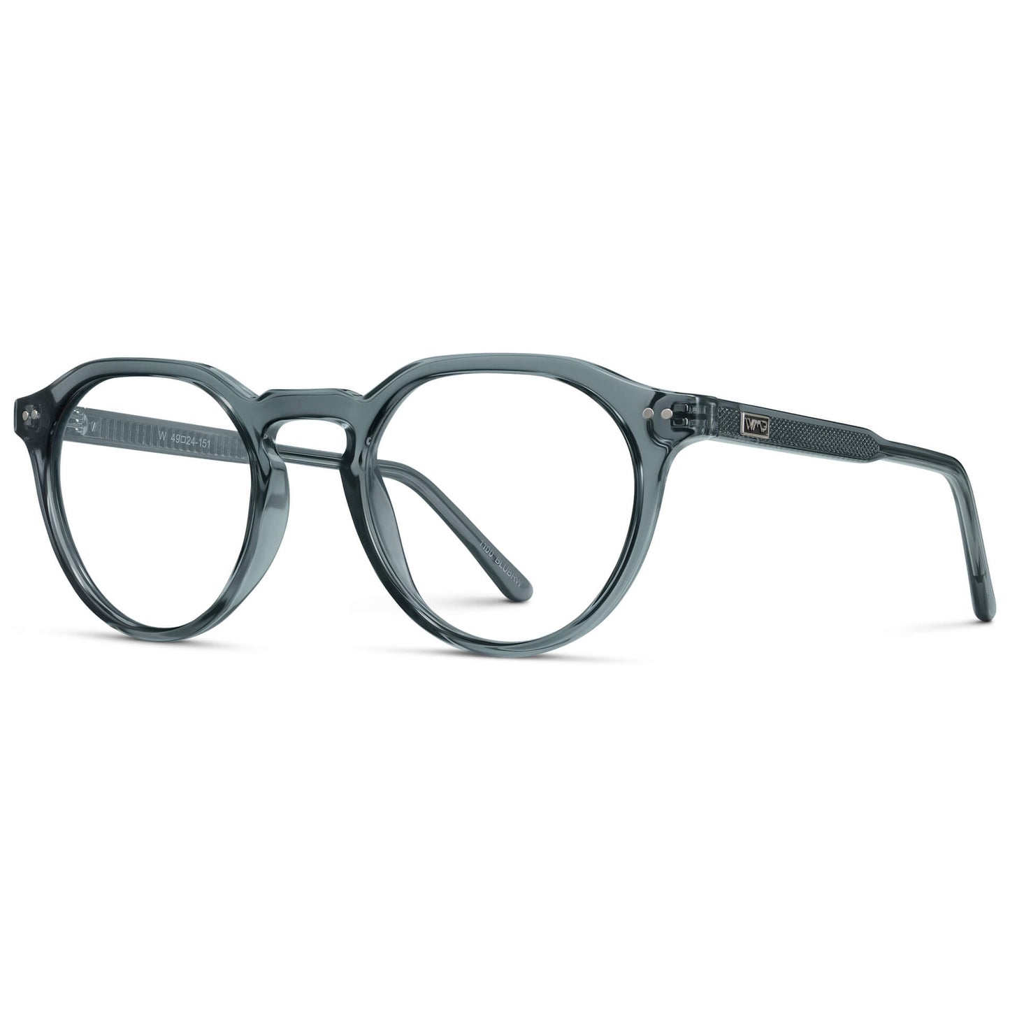 Crystal Stone Blue || Men's Round Prescription Glasses with Blue Acetate frame and Clear Lenses