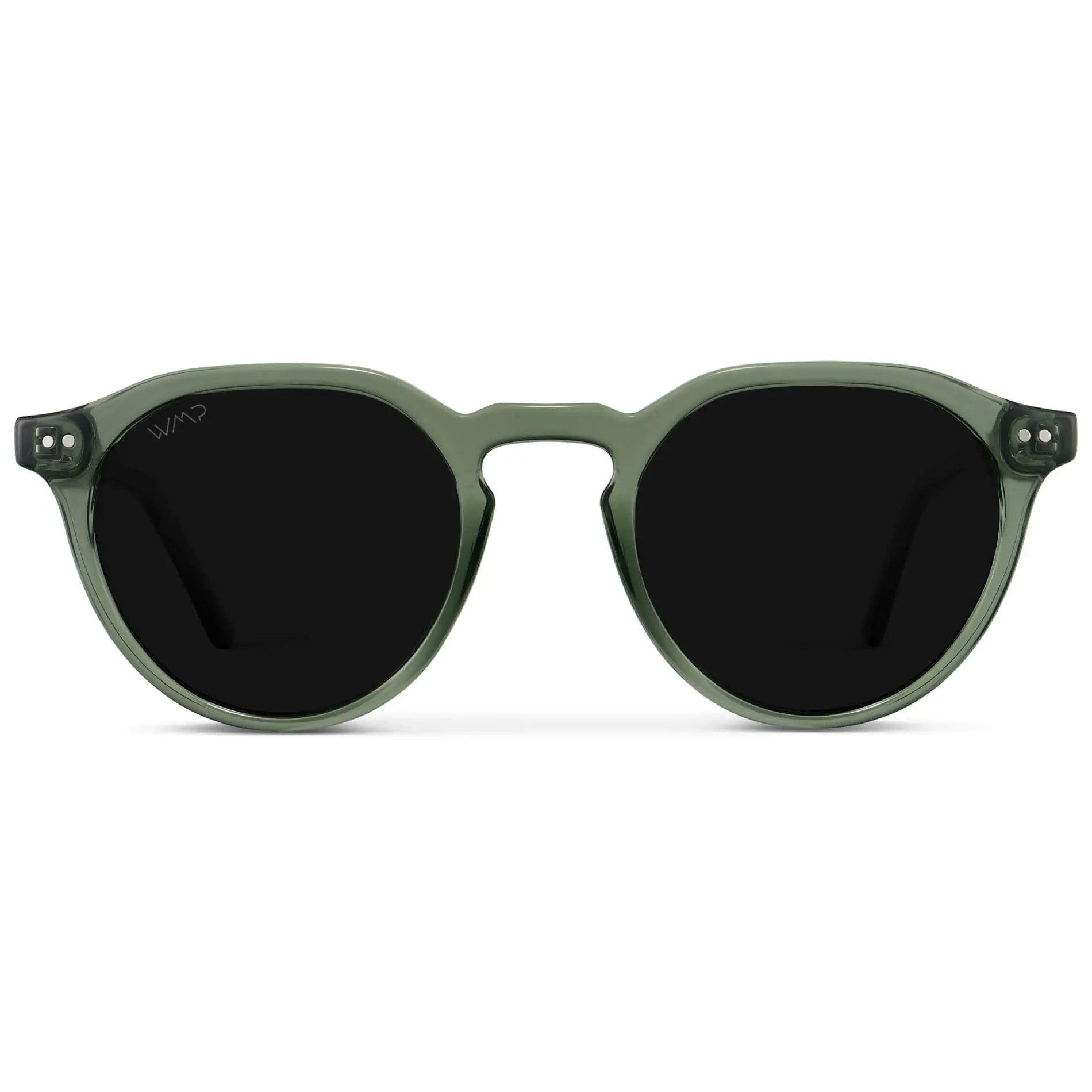 Crystal Agave Green / Triple Black Lens || Men's Round Polarized Sunglasses with Green Acetate frame and Black lens