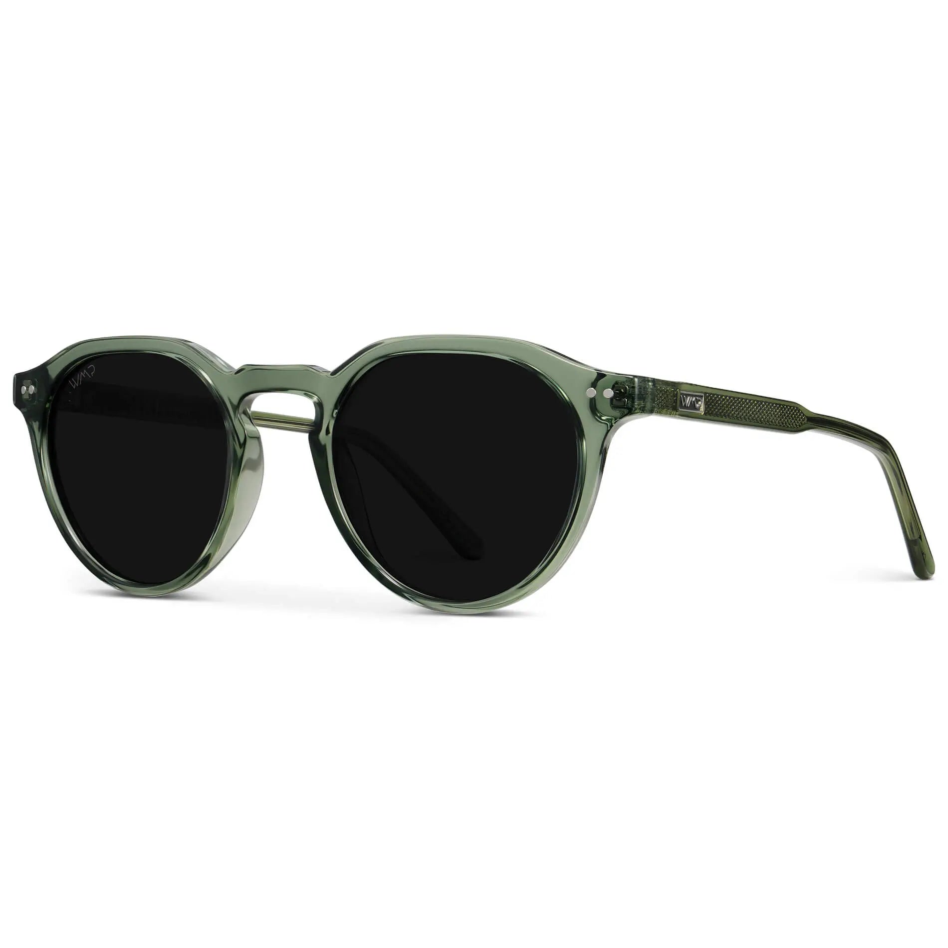 Crystal Agave Green / Triple Black Lens || Men's Round Polarized Sunglasses with Green Acetate frame and Black lens