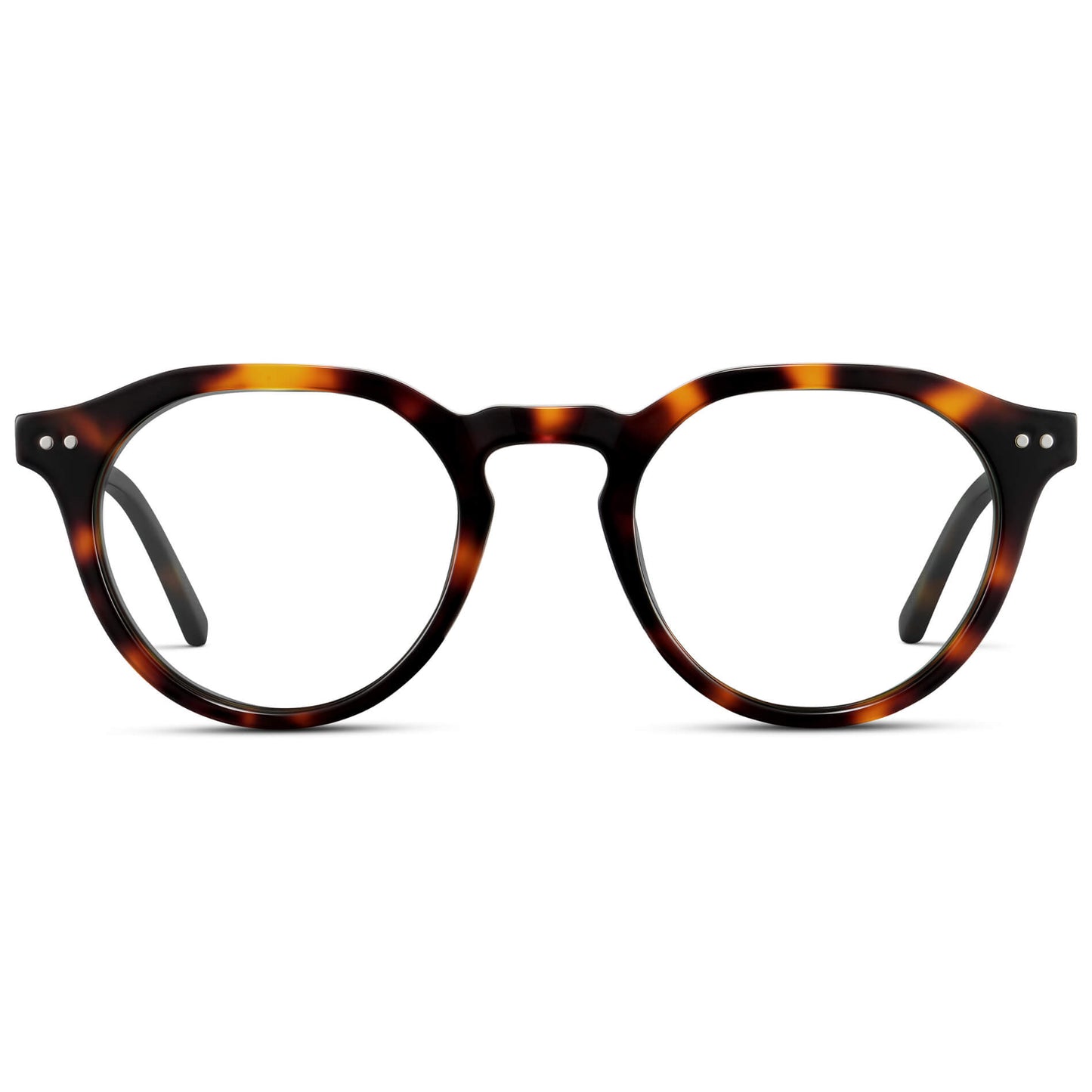 Brown Tortoise || Men's Round Prescription Glasses with Brown Tortoise Acetate Frame and Clear Lenses