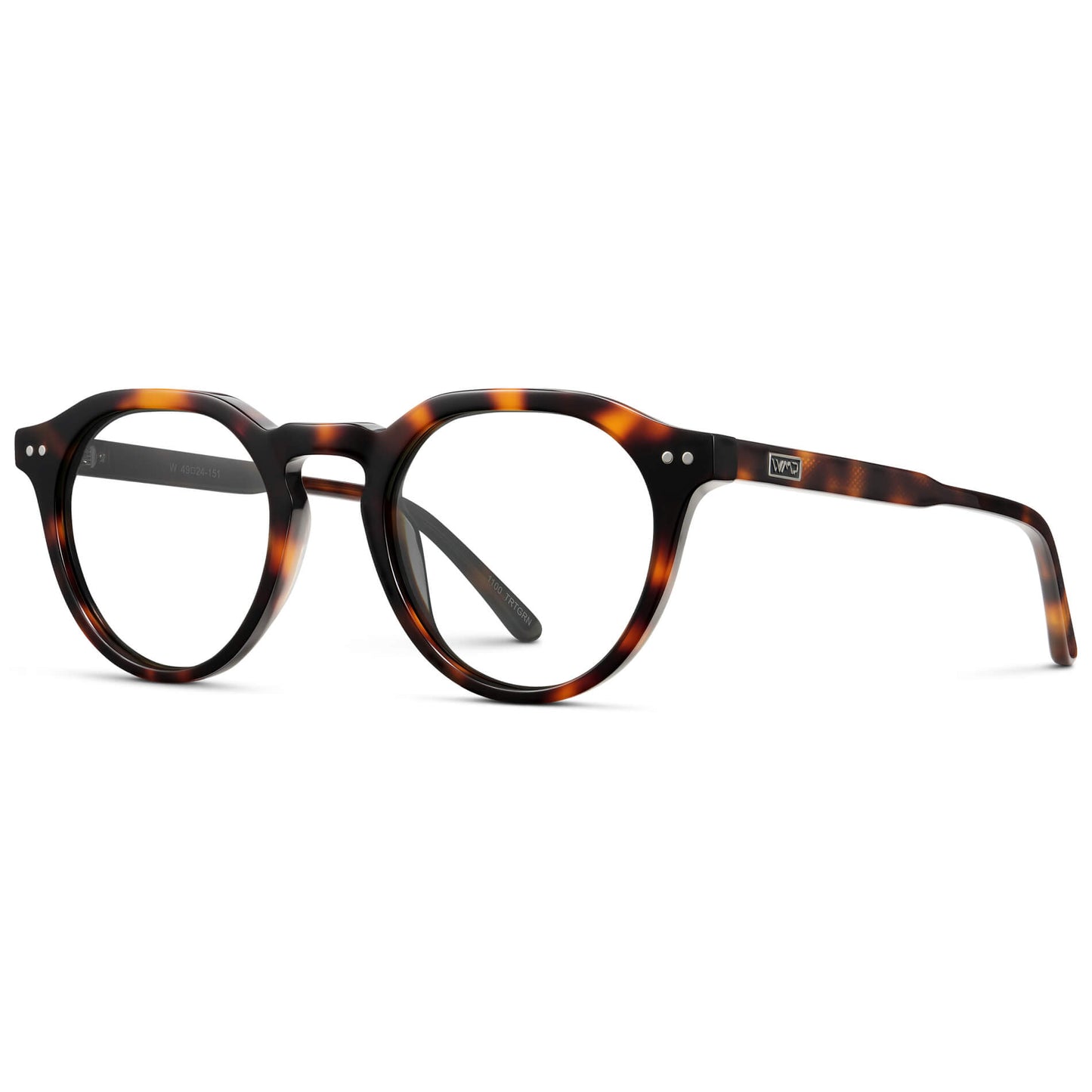 Brown Tortoise || Men's Round Prescription Glasses with Brown Tortoise Acetate Frame and Clear Lenses