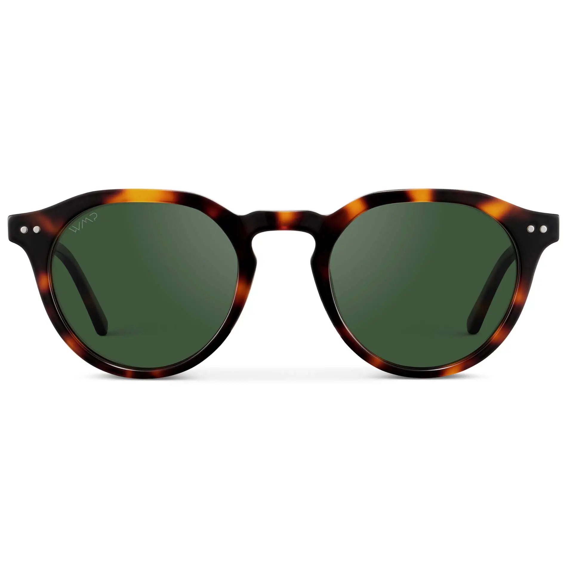 Brown Tortoise / Smoke Green Lens || Men's Round Polarized Sunglasses with Brown Tortoise Acetate frame and Green lens