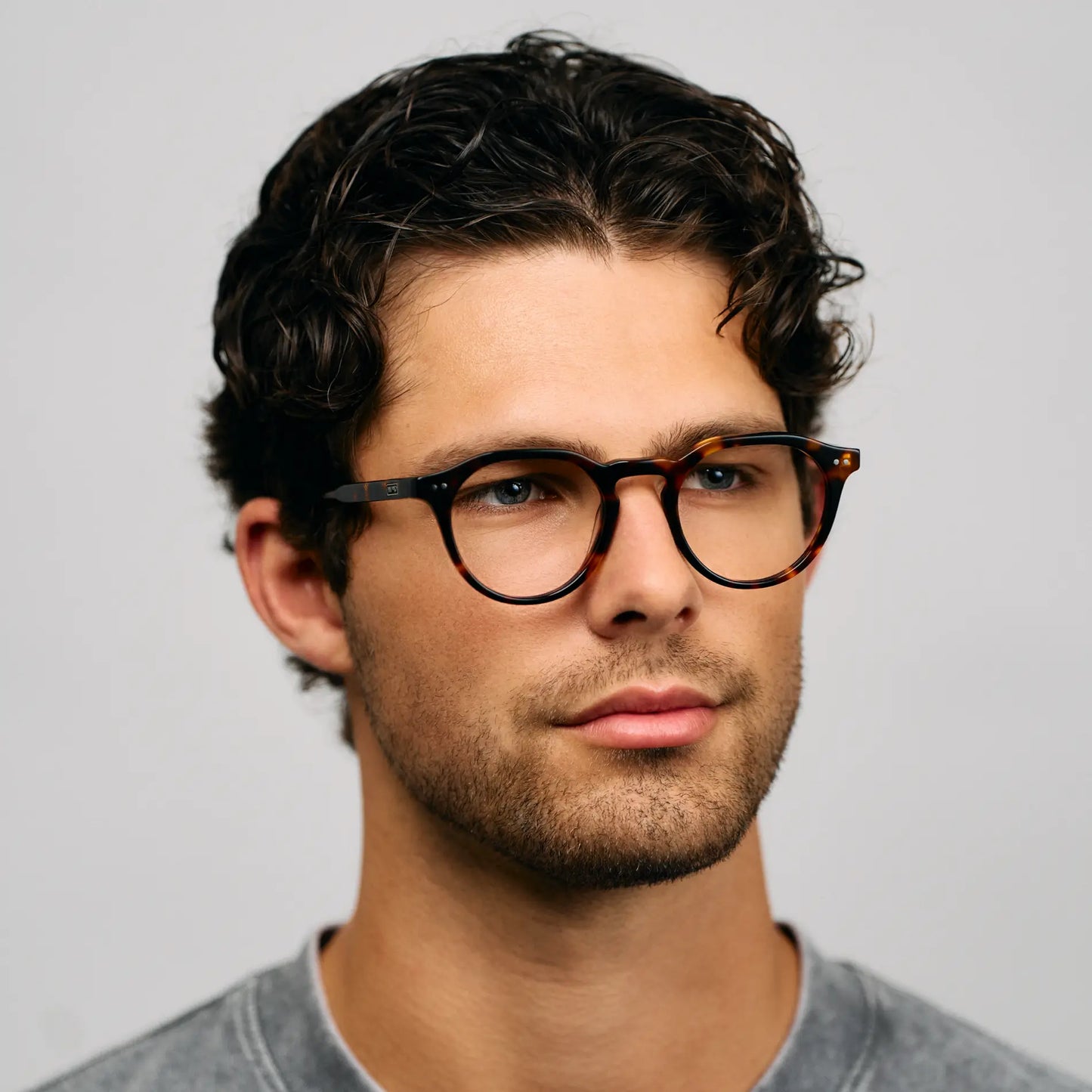 Brown Tortoise || Men's Round Prescription Glasses with Brown Tortoise Acetate Frame and Clear Lenses