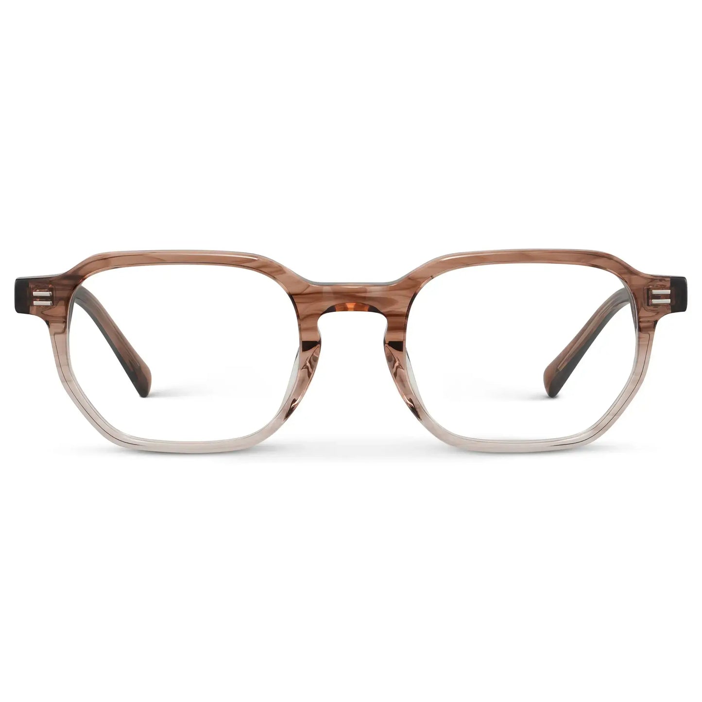 Pale Cedar Brown || Unisex Geometric Rectangular Prescription Eyeglasses with Dual-Tone Pale Cedar Brown Acetate Frame and Clear Lens
