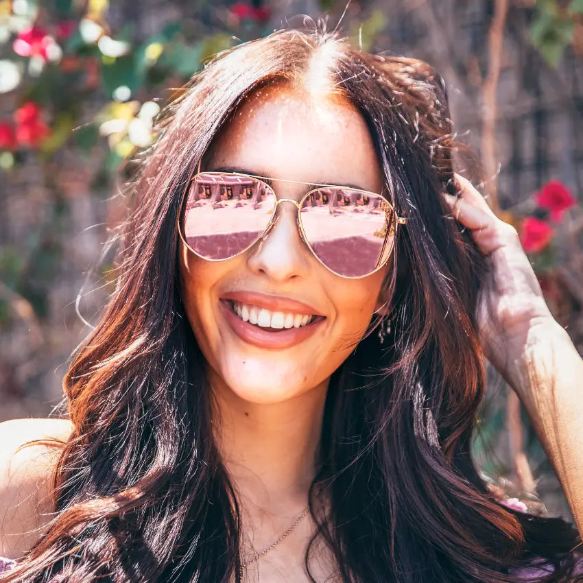 Gold Frame / Mirror Pink || Modern Polarized Aviator Sunglasses Pink Lens Gold Frame and Comfortable Screw-less Nose Pads