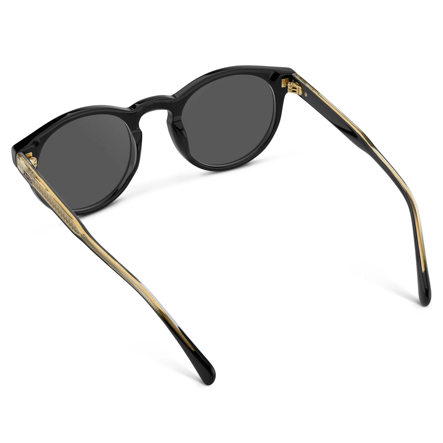 Black / Grey || Back view of Men's Round Prescription Sunglasses with Black Frame and Grey Lens on a white background