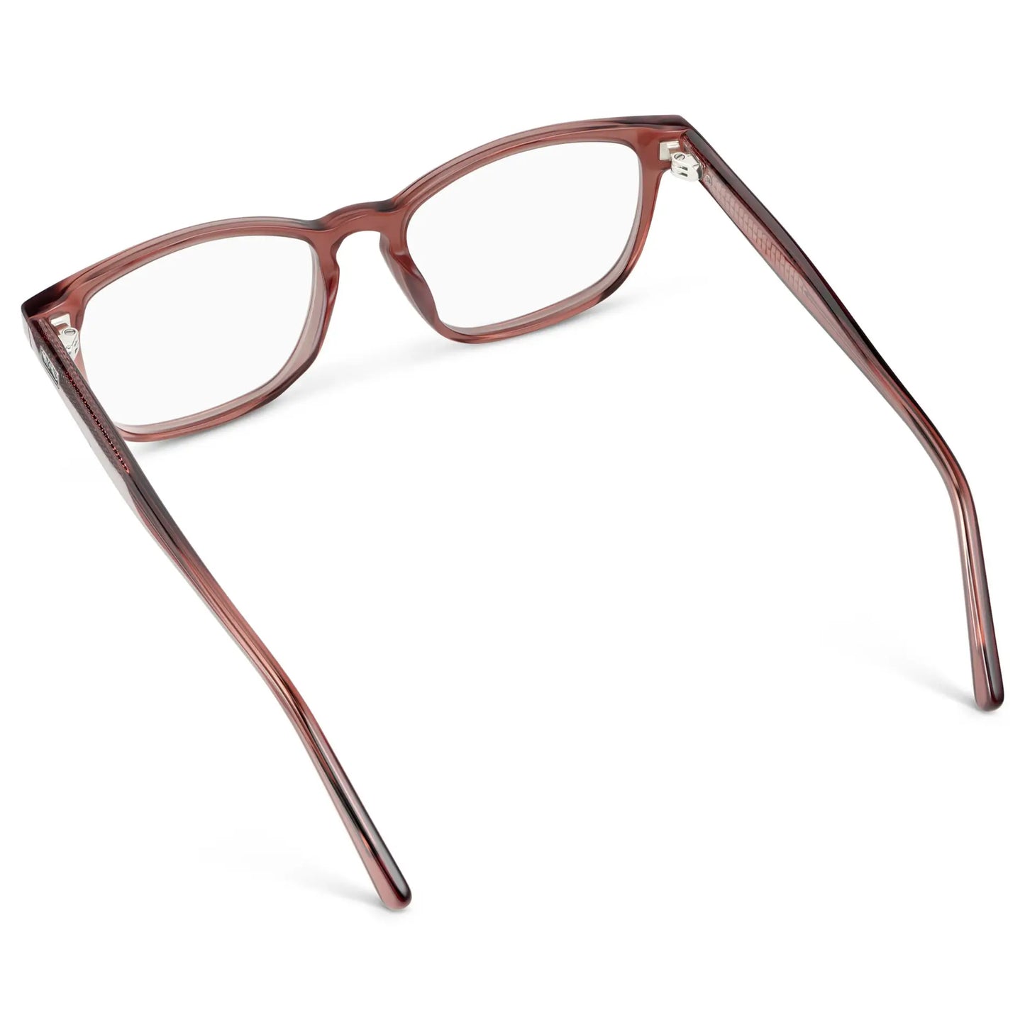 Redbrick Brown || Back view of Women's Rectangular Eyeglasses with Redbrick Brown Acetate Frame and Clear Prescription Lens on a white background