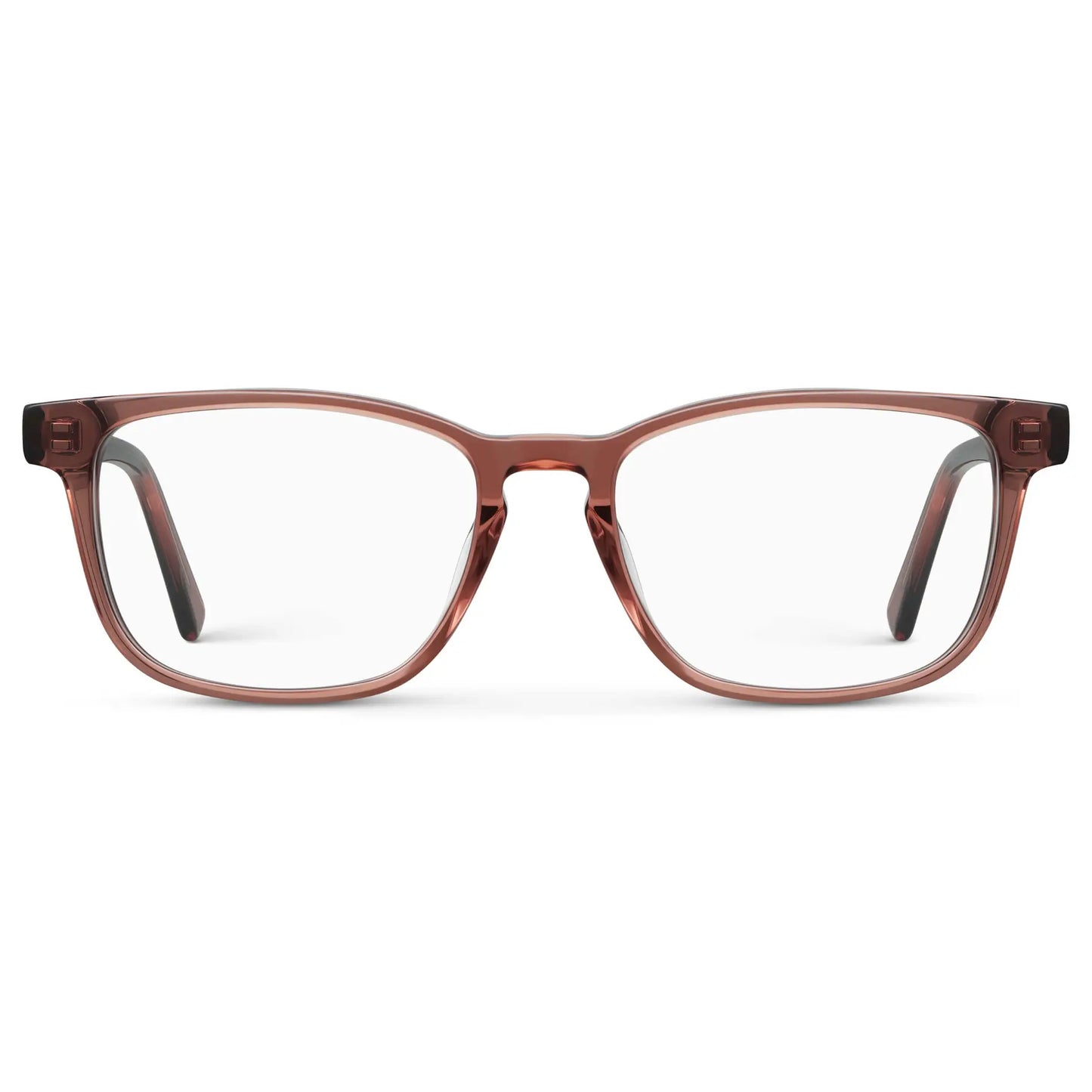 Redbrick Brown || Women's Rectangular Eyeglasses with Redbrick Brown Acetate Frame and Clear Prescription Lens on a white background