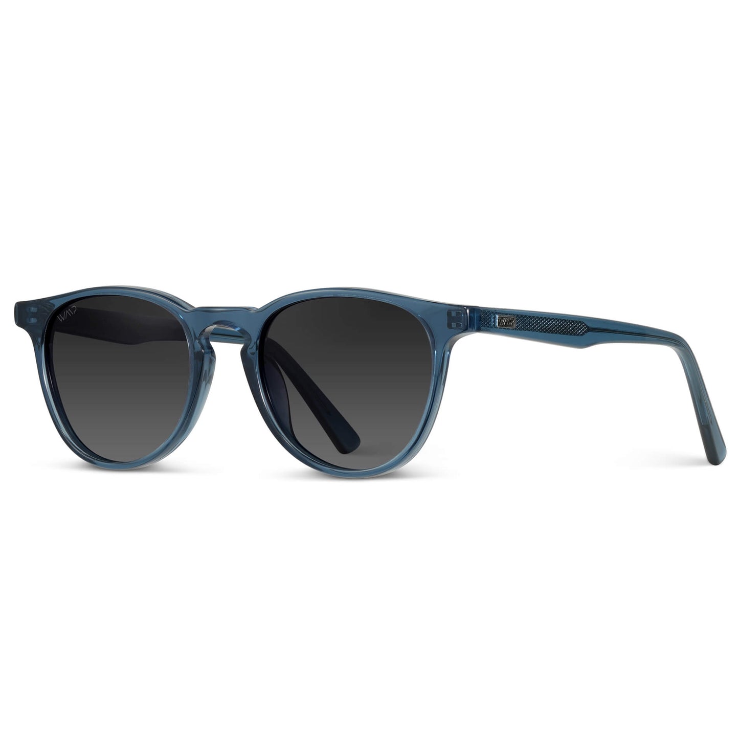 Crystal Cobalt / Black Gradient Lens || Round Sunglasses with Blue Frame and Grey Lenses